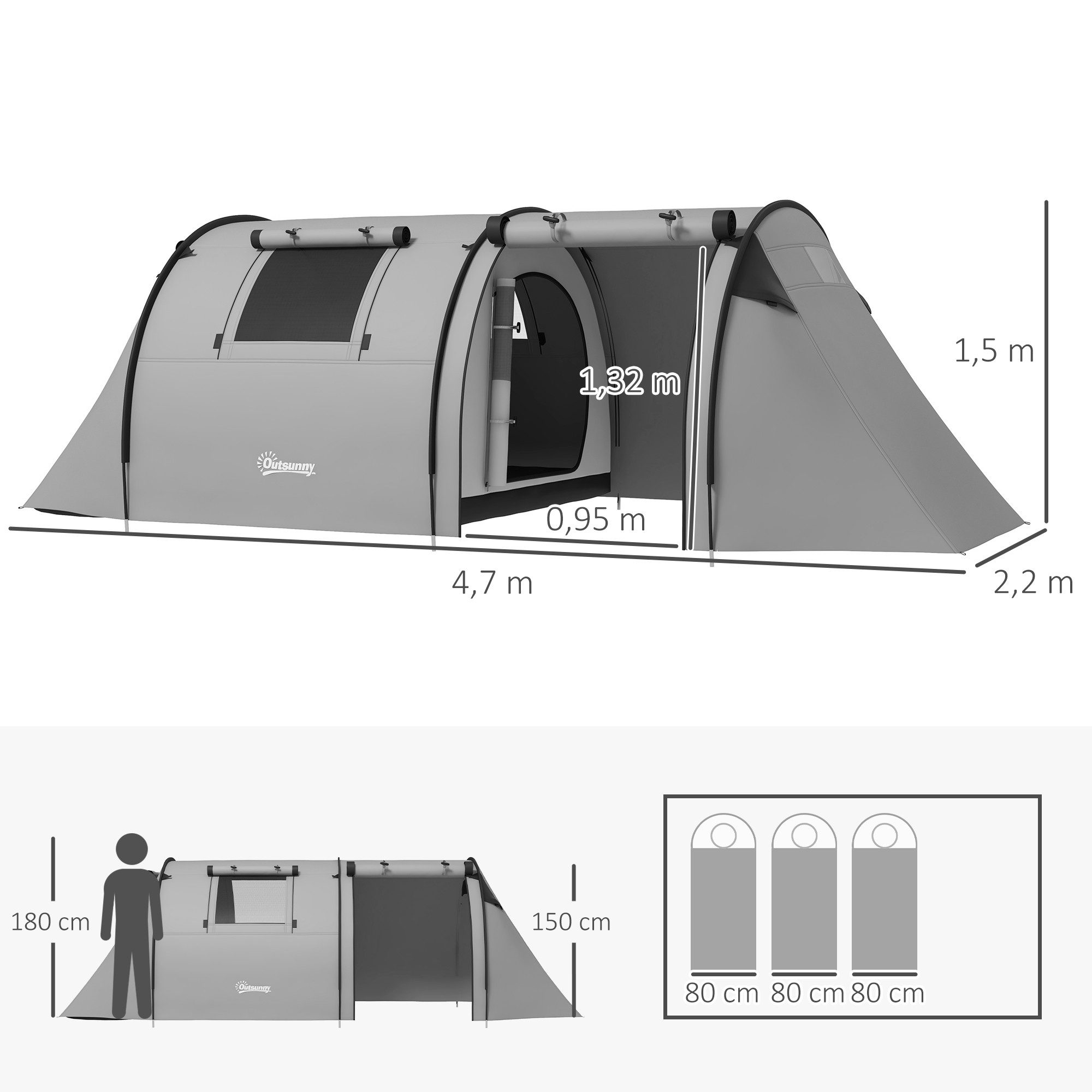 kowdom Gruppenzelt Campingzelt 3-4 Personen, 1 Schlafzimmer + Wohnbereich, 3000 mm, Personen: 4 (Campingzelt, Komplettzelt für 3-4 Personen), PU-beschichtet