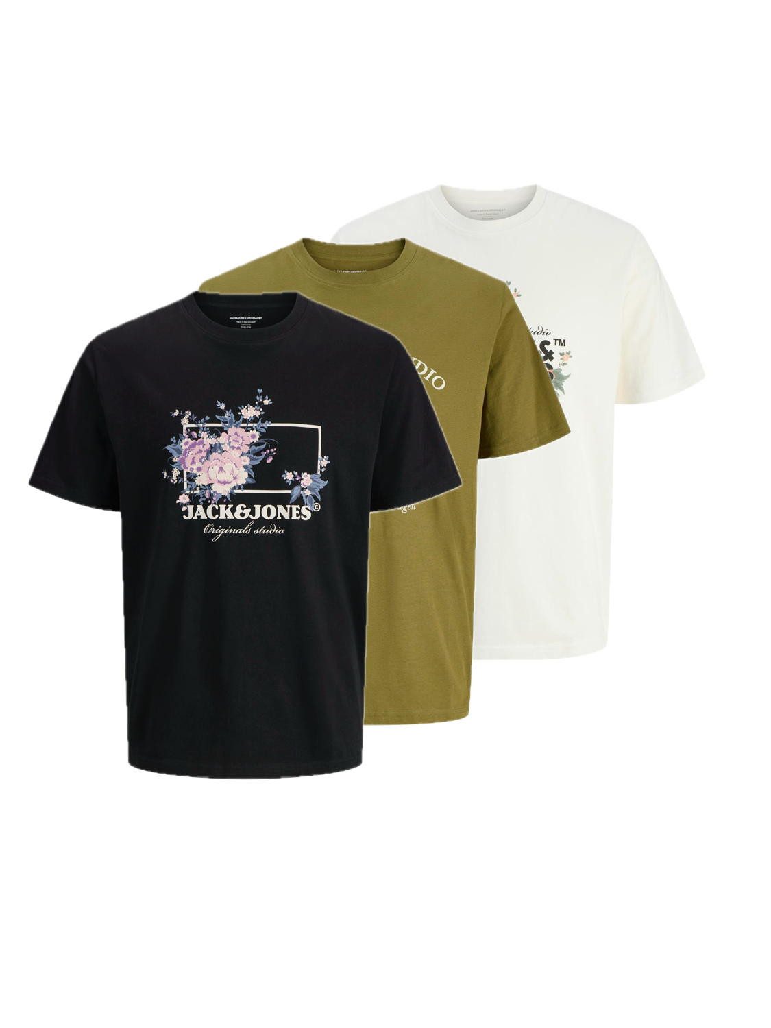 Jack & Jones T-Shirt JACK & JONES Male T-Shirt 3er-Pack Logo Rundhals T-Shirt