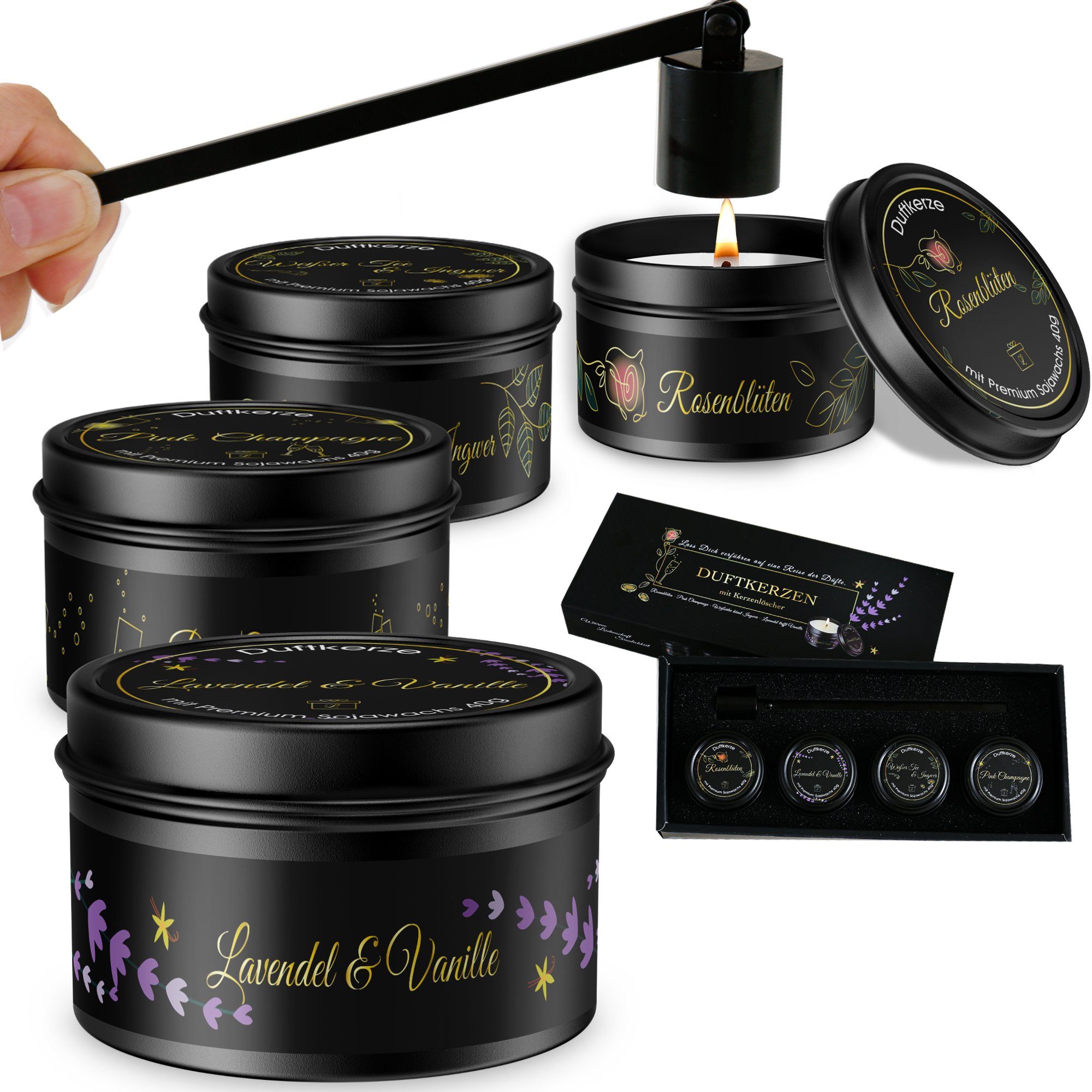 Lucadeau Duftkerze Geschenkset zum Geburtstag, 4 Duftkerzen mit Kerzenlösch günstig online kaufen