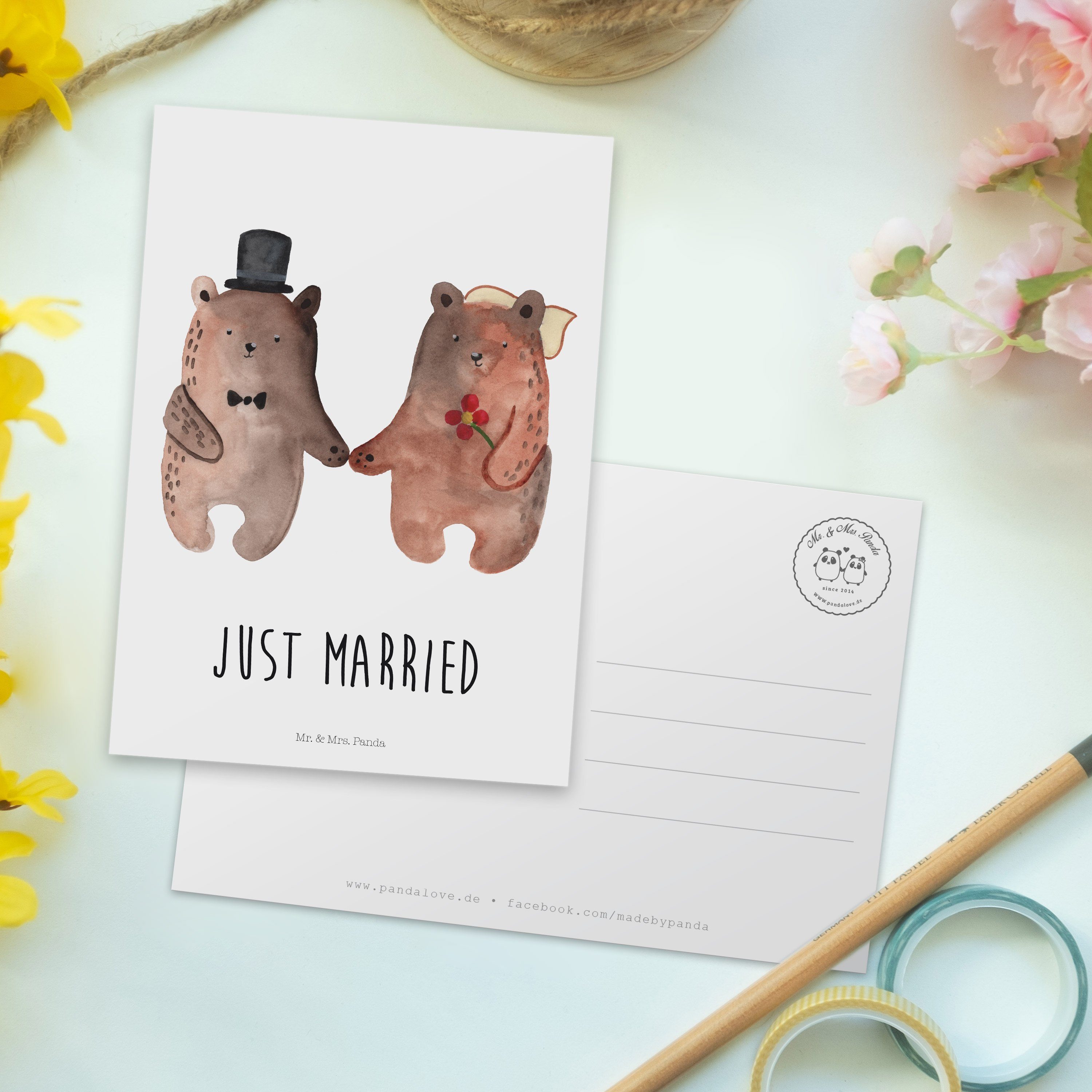 Mr. & Heirate Weiß Geschenk, Panda Heirat Heirat - Verheiratet Hochzeit - Postkarte Bär Bär Mrs