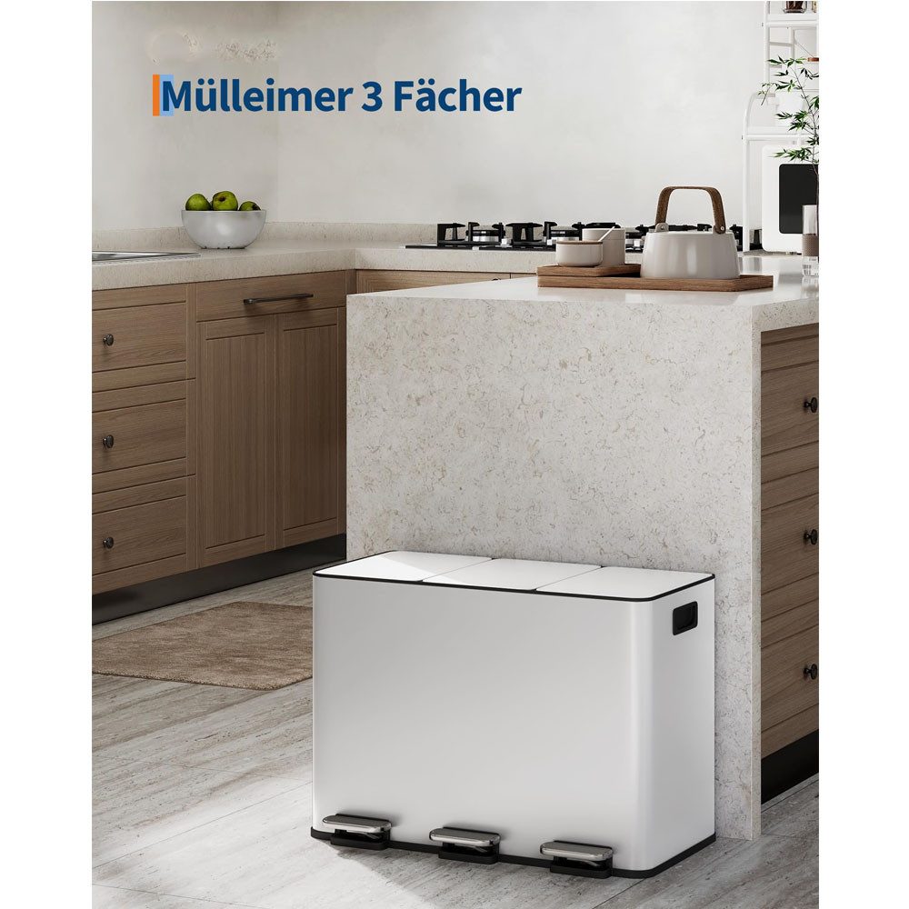 GarveeMore Mülleimer 3-Fach Mülleimer 15L Edelstahl, Fußpedal-Mülleimer – Bild 2 von 5