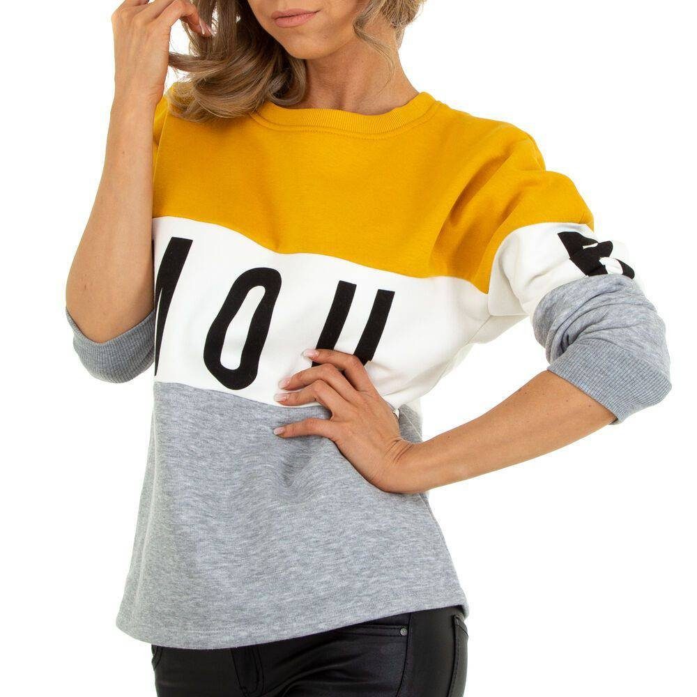 Damen Pullover Ital-Design Sweatshirt Damen Freizeit Textprint Thermo Sweatshirt in Gelb