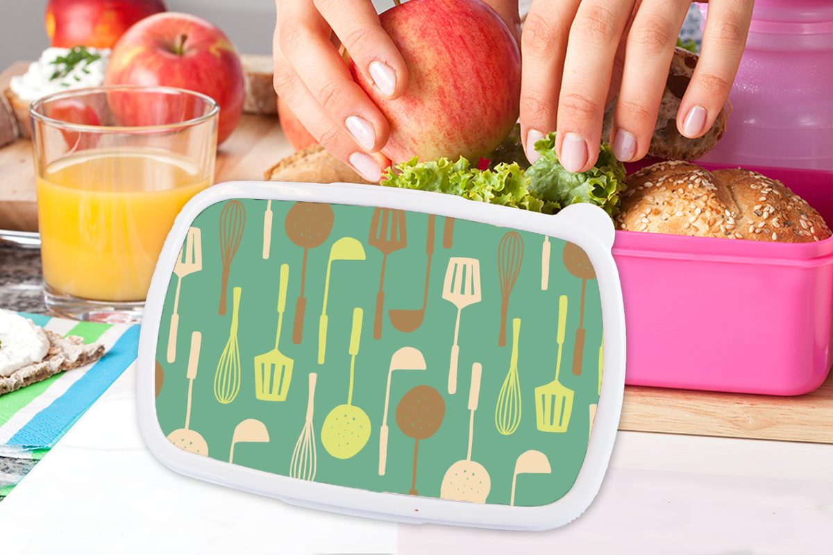 Brotbox für Muster - Brotdose Spatel rosa (2-tlg), Lunchbox Kunststoff Kunststoff, MuchoWow Mädchen, Küche, - Kinder, Erwachsene, Löffel - Snackbox,