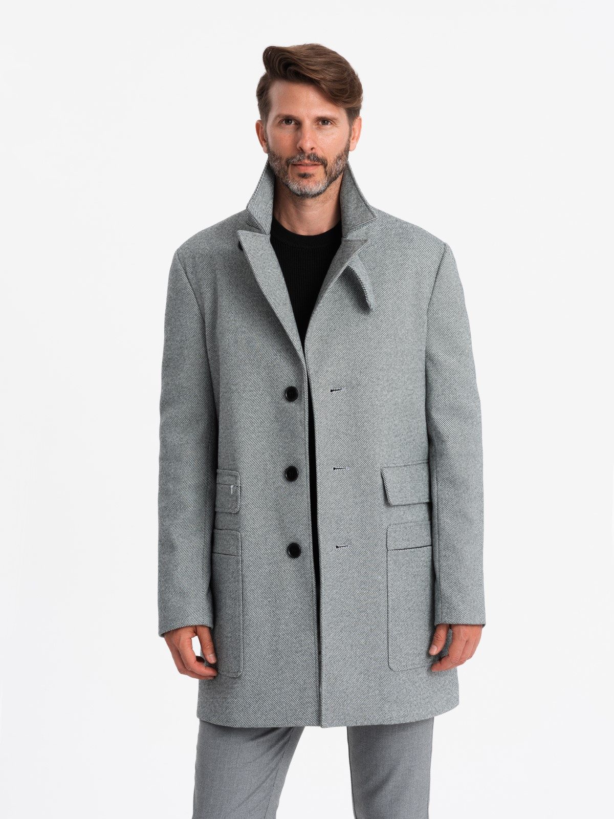 OMBRE Langmantel Einreihiger Herrenmantel mit Taschen