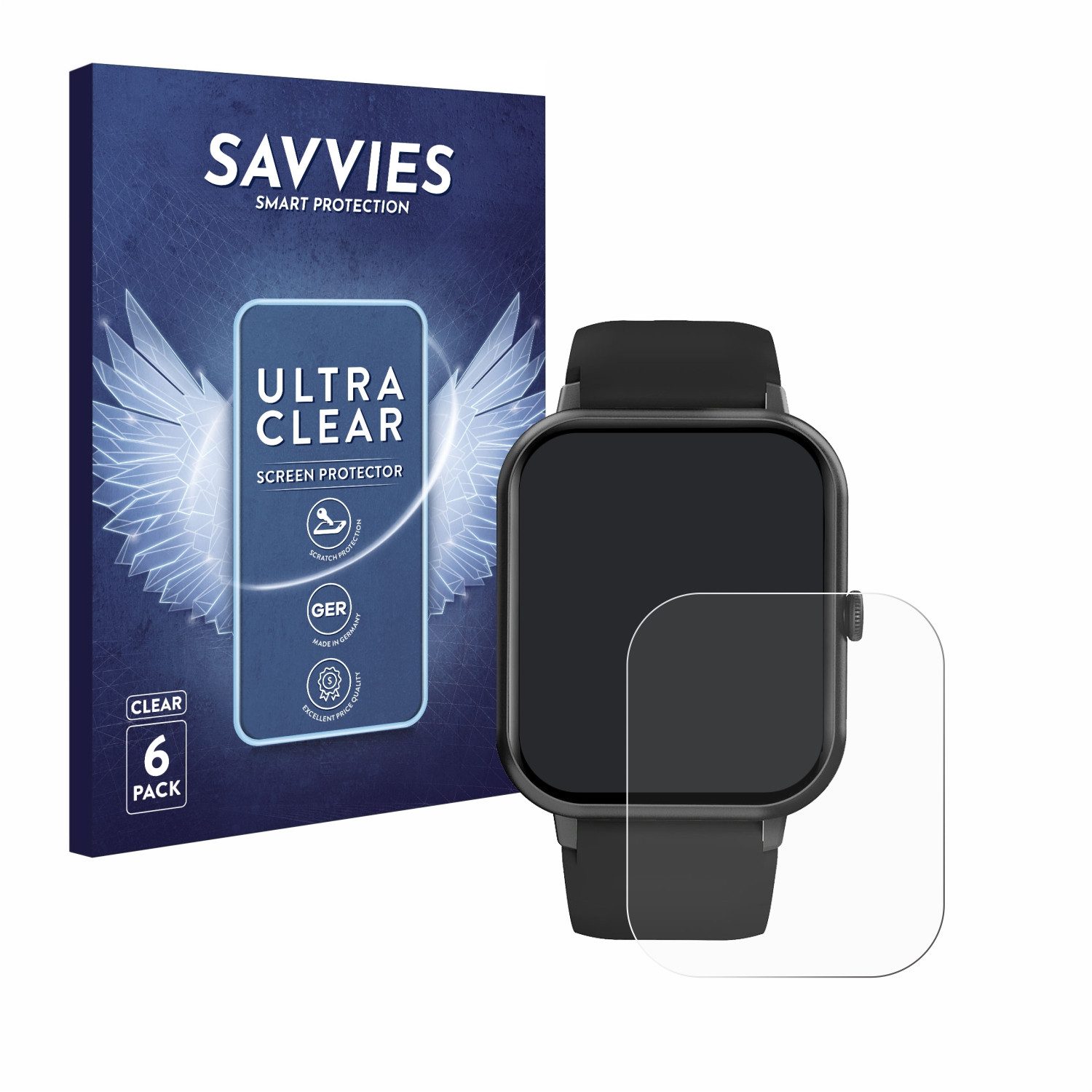Savvies Displayschutzfolie Schutzfolie für Yuede Smartwatch 1.85", 6 Stück, Displayschutz Schutz Folie Klar Transparent