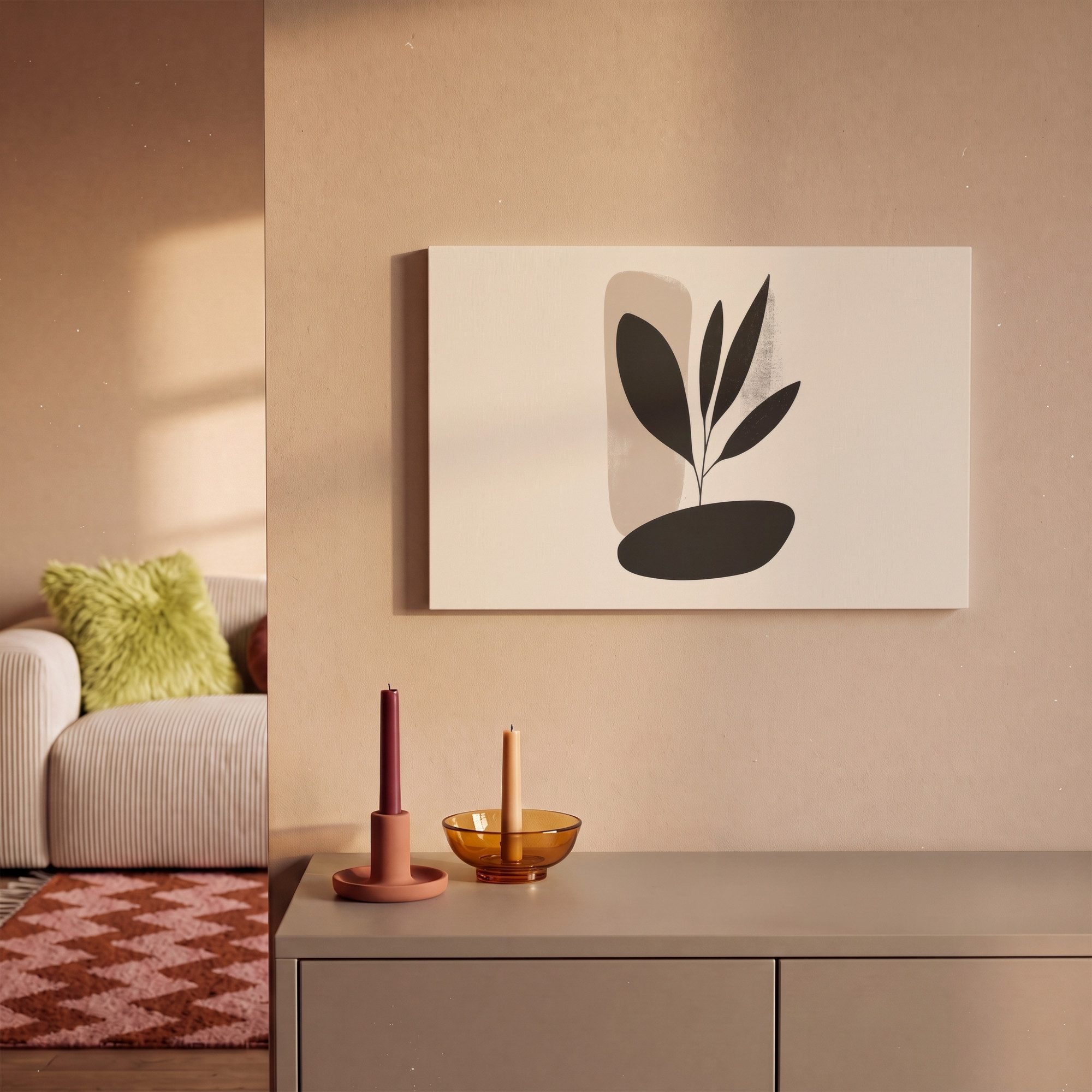 OneMillionCanvasses® Leinwandbild Pflanze - Beige - Japanisch, Fotodruck (1 St), Wandbild, Deko Schlafzimmer Wohnzimmer Flur 20x20 cm – Bild 2 von 5
