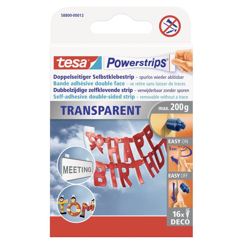 Klebehaken tesa POWERSTRIPS® Doppelseitiger Klebestreifen Transparent Inhalt: 16
