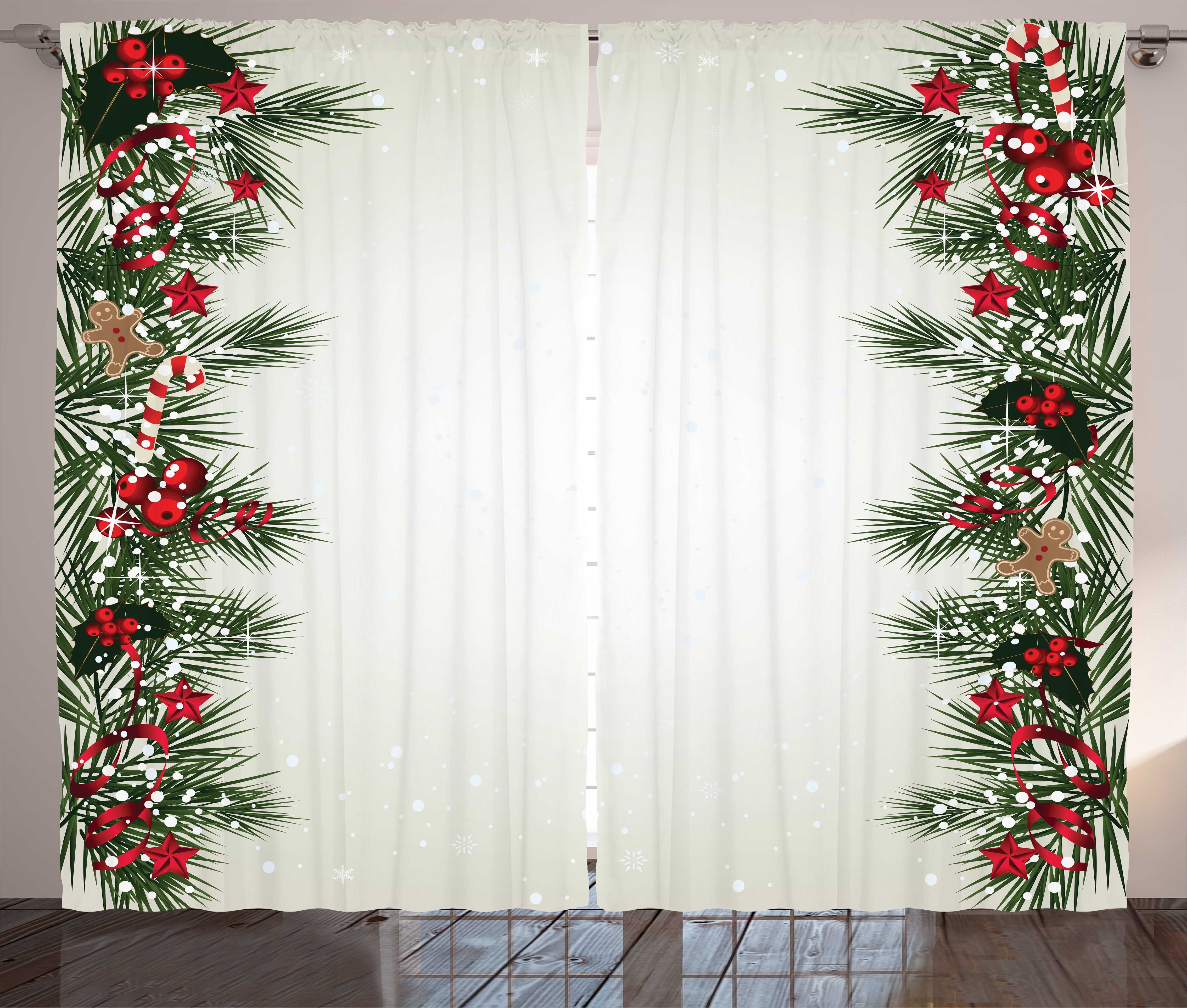 Gardine Schlafzimmer Kräuselband Vorhang mit Schlaufen und Haken,  Abakuhaus, Weihnachten Zweig Berry
