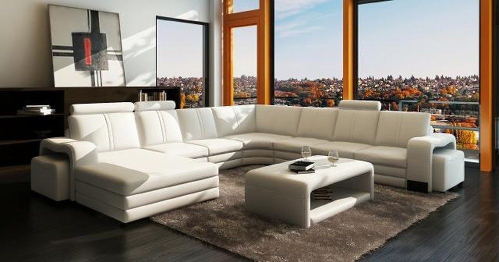 Wohnlandschaft Ecksofa FRANCO aus braunem Kunstleder mit USB-Anschluss