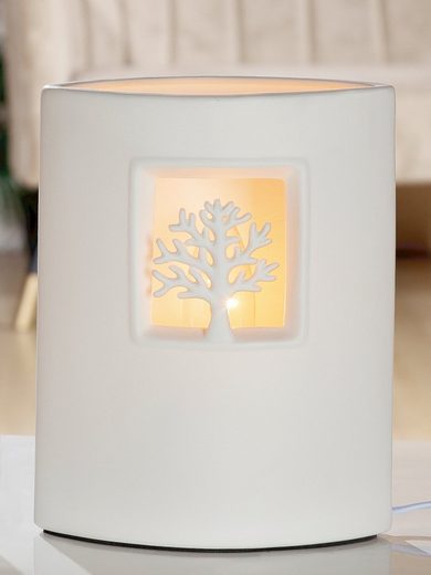 GILDE Nachttischlampe »Porzellan Lampe Ellipse Baum H 21cm«