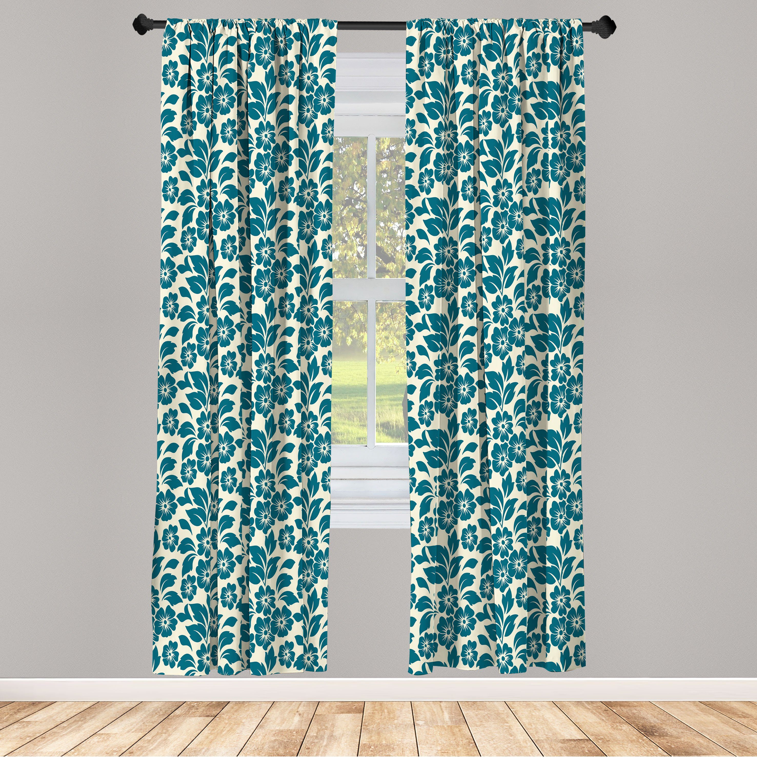 Gardine Vorhang für Wohnzimmer Schlafzimmer Abakuhaus, Chic Blumen-Blüte Shabby Frühling Microfaser, Dekor