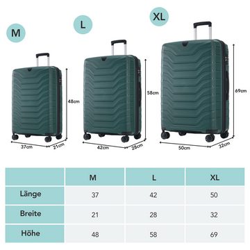 MODFU Kofferset Hartschalenkoffer Handgepäck-Trolley, 4 Rollen, mit TSA-Schlössern 3-teiliger Koffer PP-Material