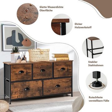 KOMFOTTEU Kommode Schubladenschrank, mit 5 Schubladen, Stahlrahmen & Holzplatte