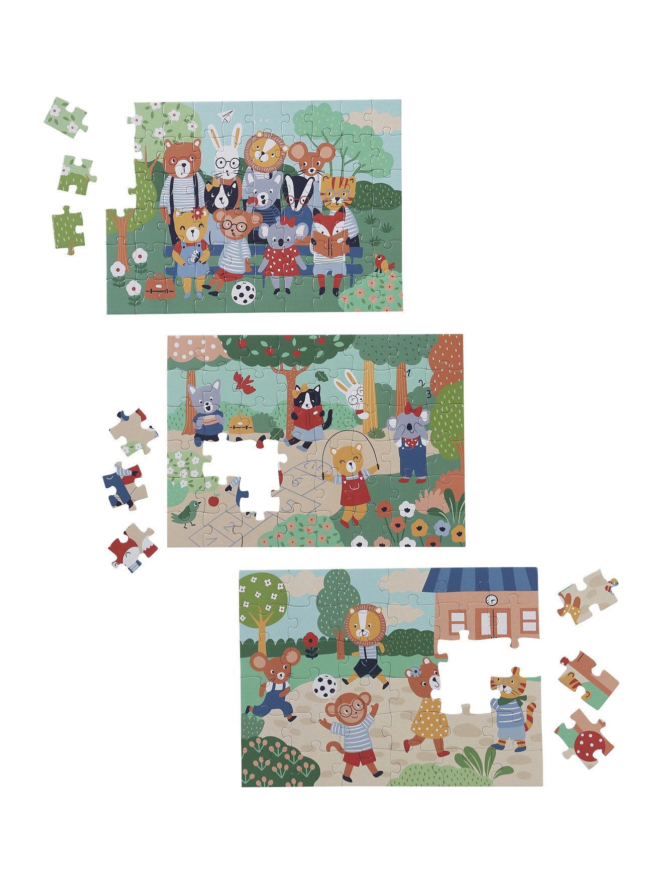 vertbaudet Puzzle 3er-Set Kinder Puzzles HAPPY ANIMALS, 36-60 Teile, Puzzleteile