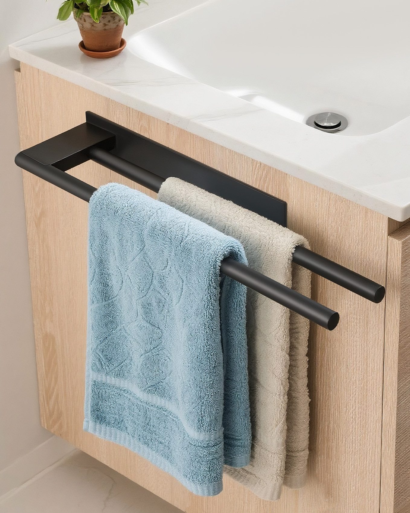 Ribelli Handtuchhalter Handtuchhalter Ohne Bohren für Badezimmer Küche, Doppelhandtuchhalter 304 Edelstahl, Zweiarmig