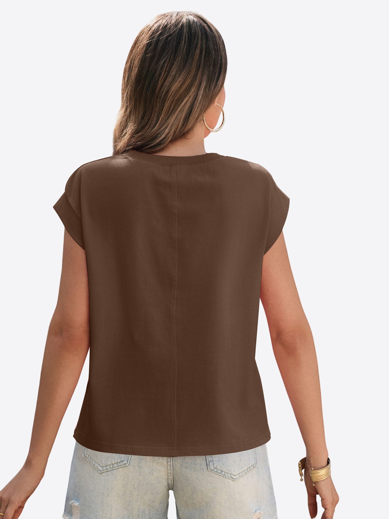 Imily Bela T-Shirt Damen Basic-Shirt mit Rundhalsausschnitt (Packung, 1-tlg., 1per-Pack) Seitenschlitze – Bild 2 von 5