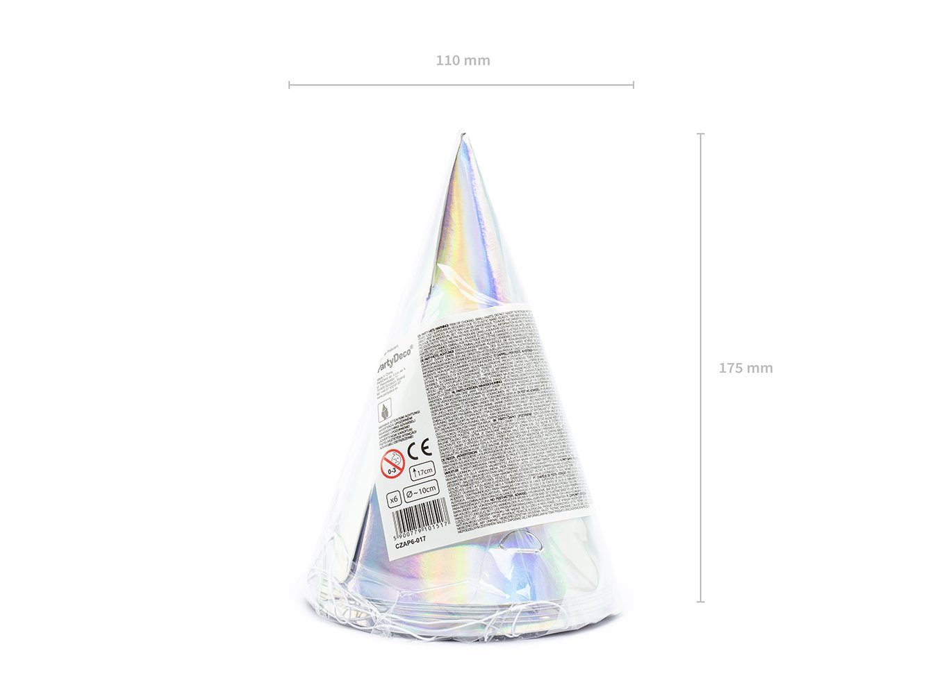 Set partydeco silber Papierdekoration, Partyhüte 16cm irisierend 6er Hologramm