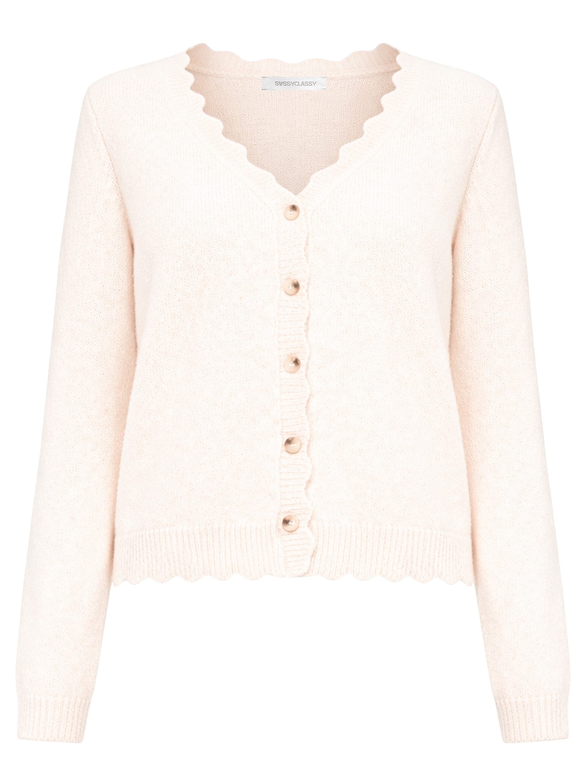 SASSYCLASSY Cardigan Strickjacke mit Bogenkante für Damen Weicher Cardigan günstig online kaufen