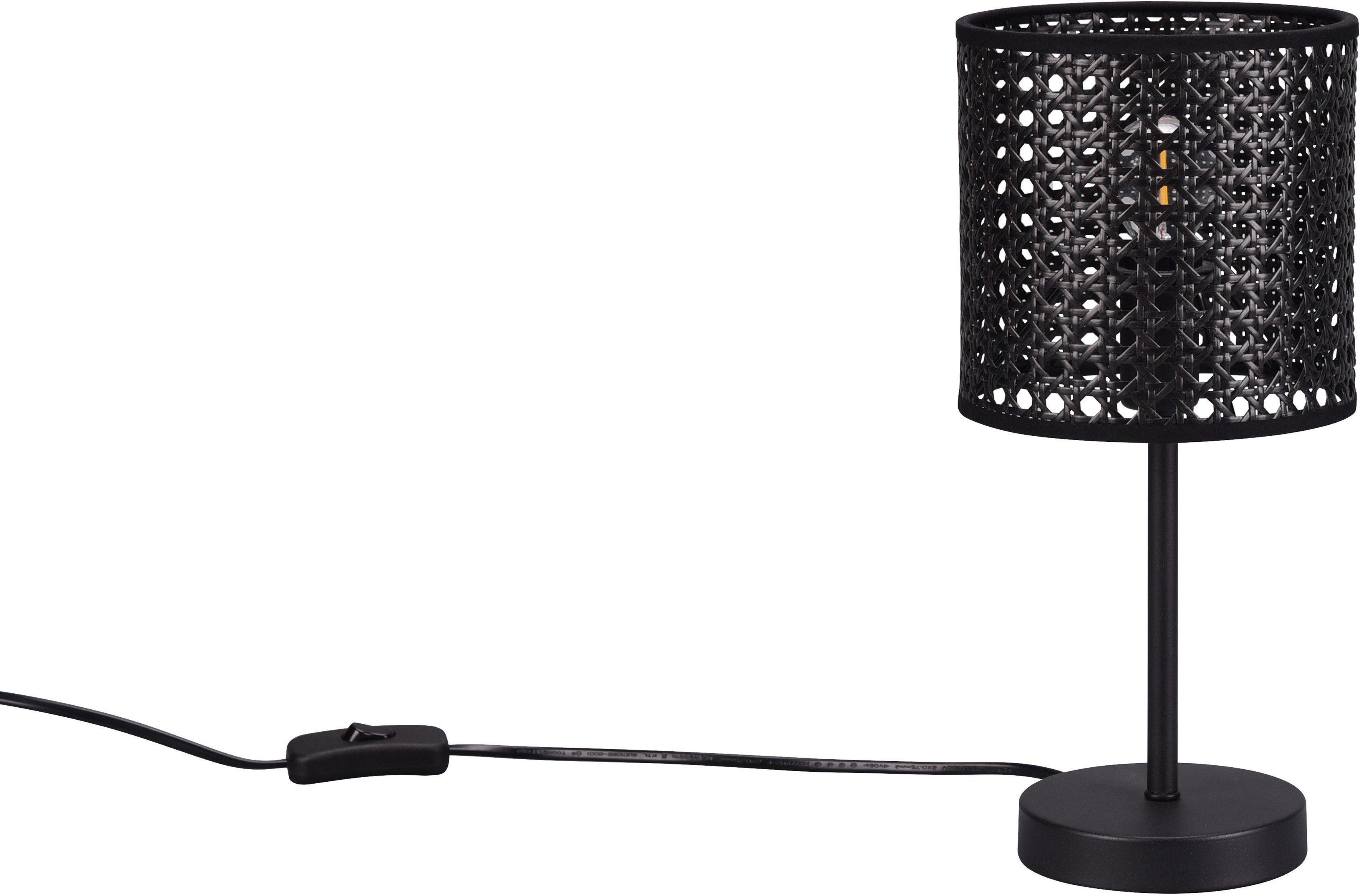 Tischlampe 15cm, Ø Tischleuchte schwarz matt Ein-/Ausschalter, mit Geflecht Leonique Leuchtmittel, ohne Lampenschirm, Jules, Schnurschalter Wiener