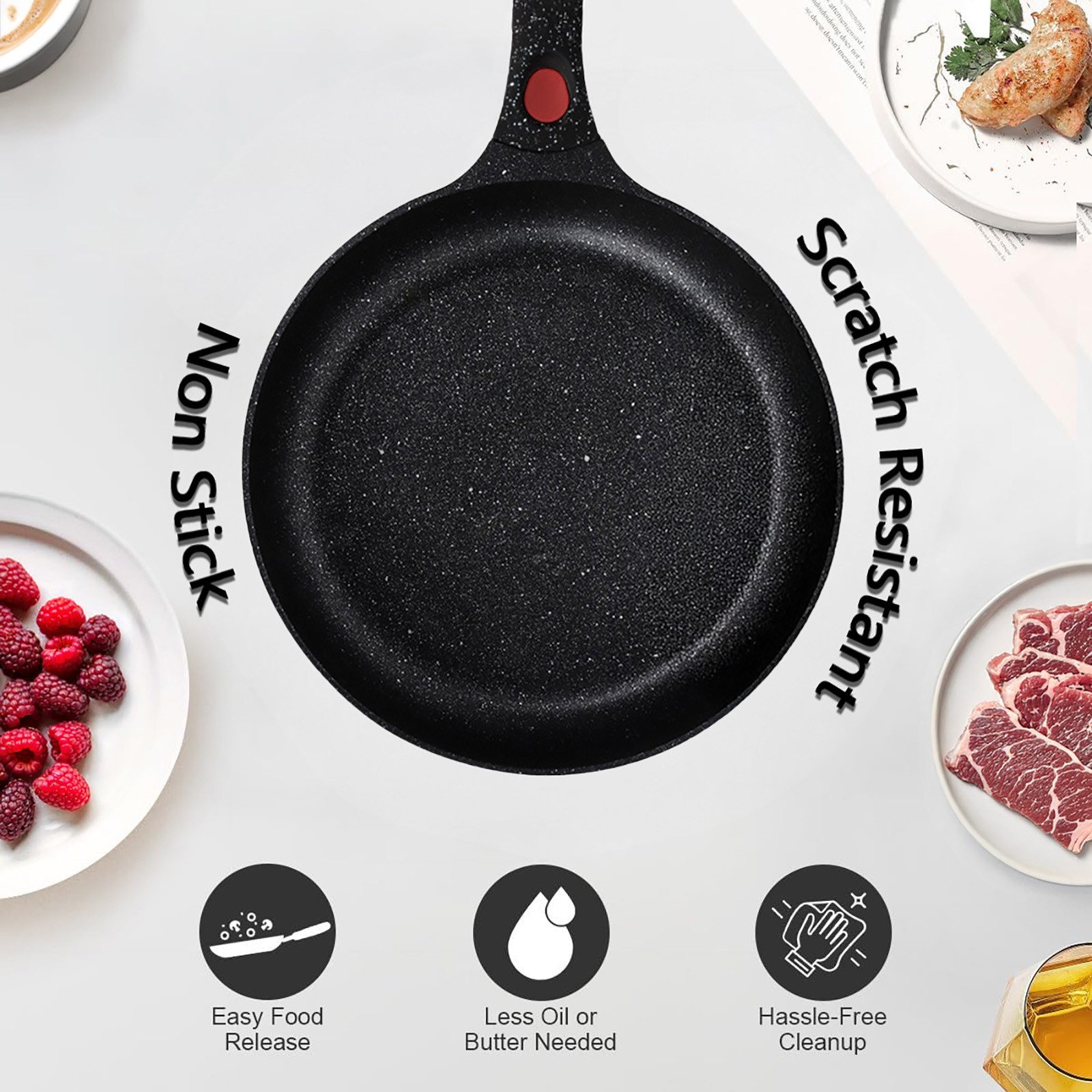 PFCTART Bratpfanne Bratpfanne Ø28 cm aus Aluminium – Mit abnehmbarem Griff, Aluminium (Set, 1-tlg., Ideal als Wok-Pfanne – Für alle Herdarten inkl. Gas), Kratzfeste Granitbeschichtung – Auch für Induktion geeignet