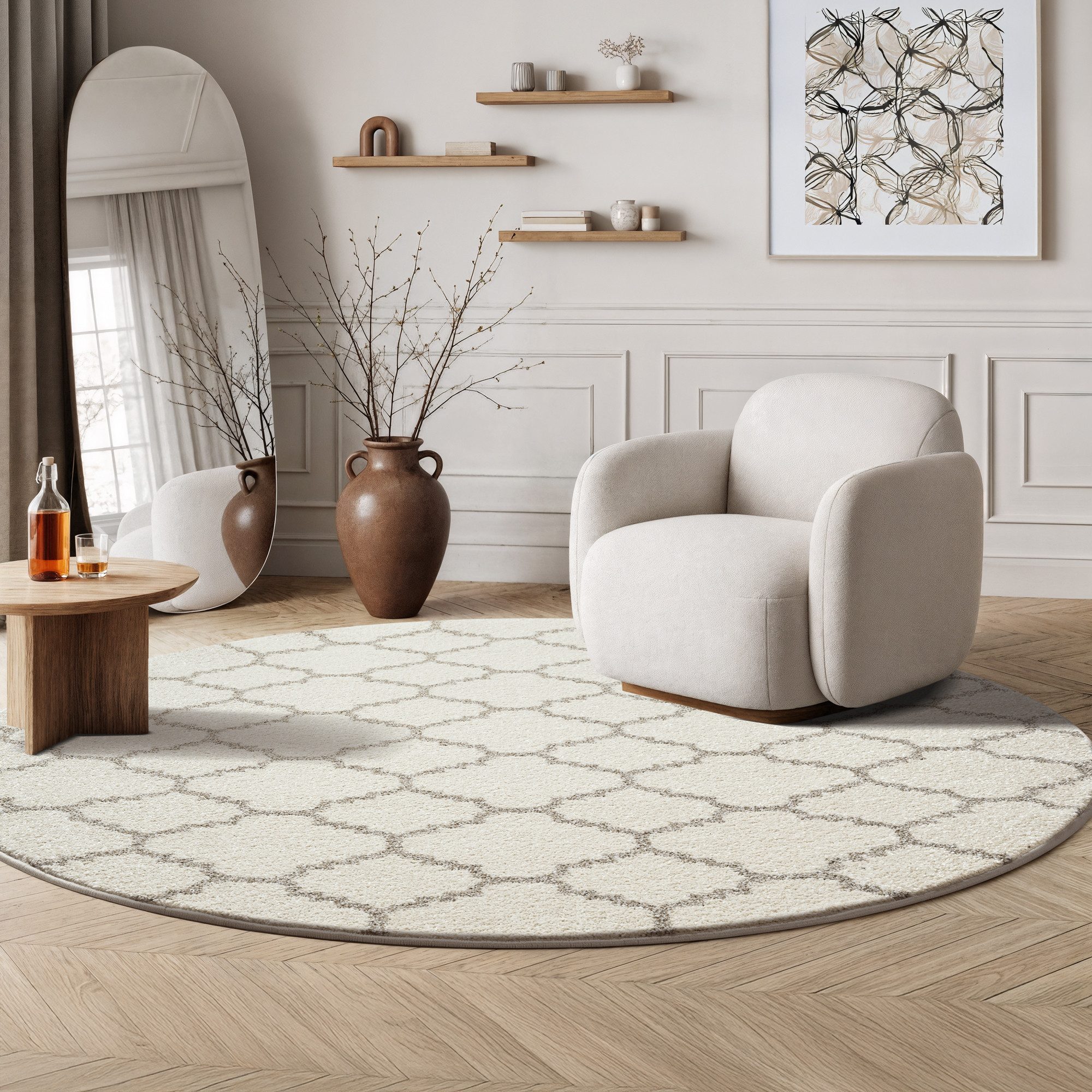 Sanat Teppich Boho 8202, auch als Läufer und in Rund, rund, Höhe: 10 mm, Kurzflor, robust, Boho, Scandic, für Fussbodenheizung geeignet