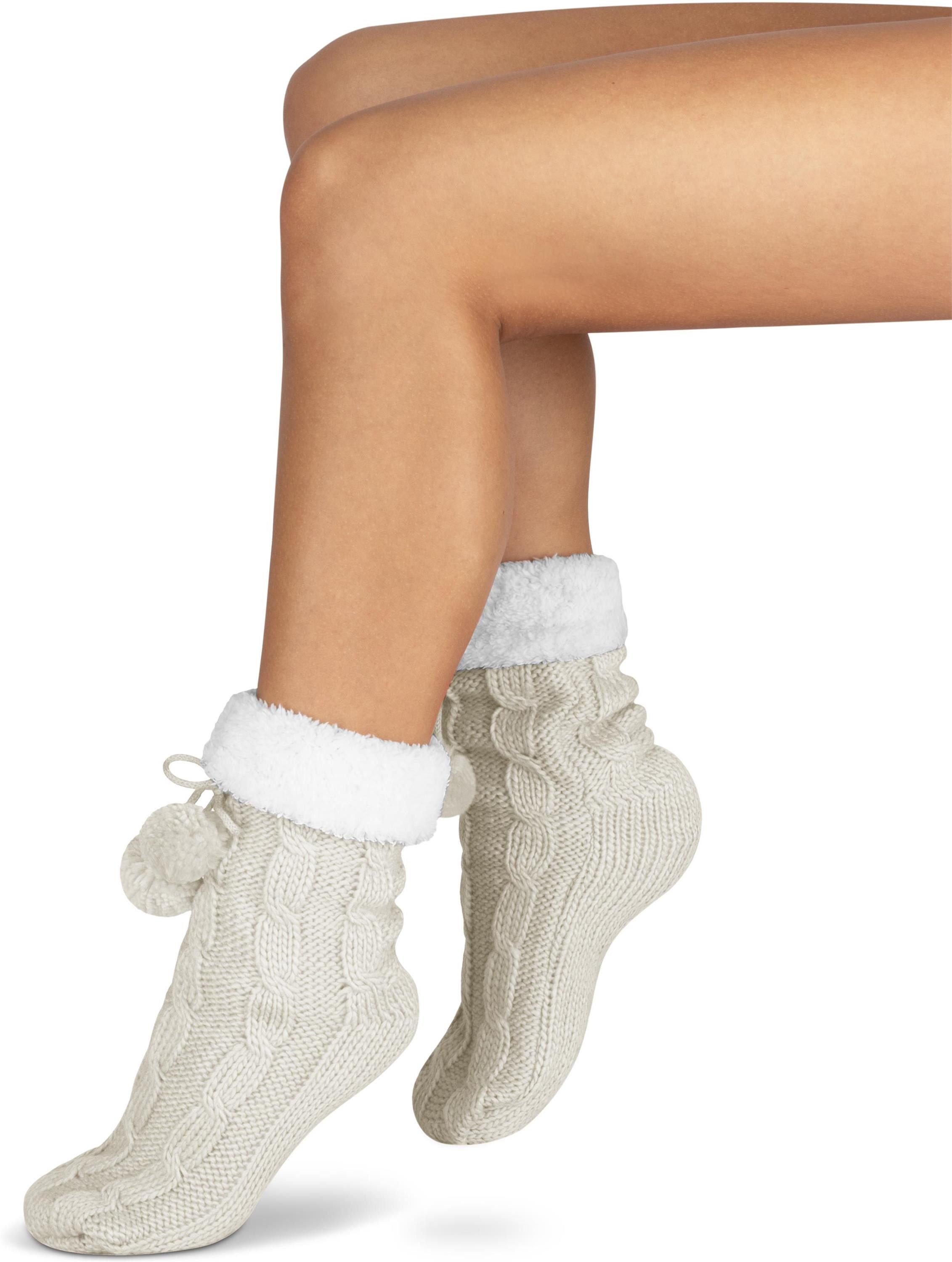 normani Kuschelsocken Strick-Hausschuhe mit Bommeln und ABS (1 Paar) dickes, kuscheliges Futter – Bild 3 von 4