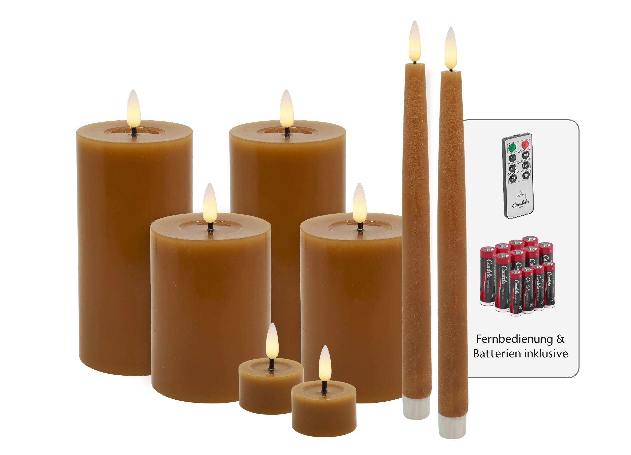 LC Home LED-Kerze (Spar-Set, 8-tlg., verschiedene Größen), Echtwachs, Dimmbar, Timer Funktion
