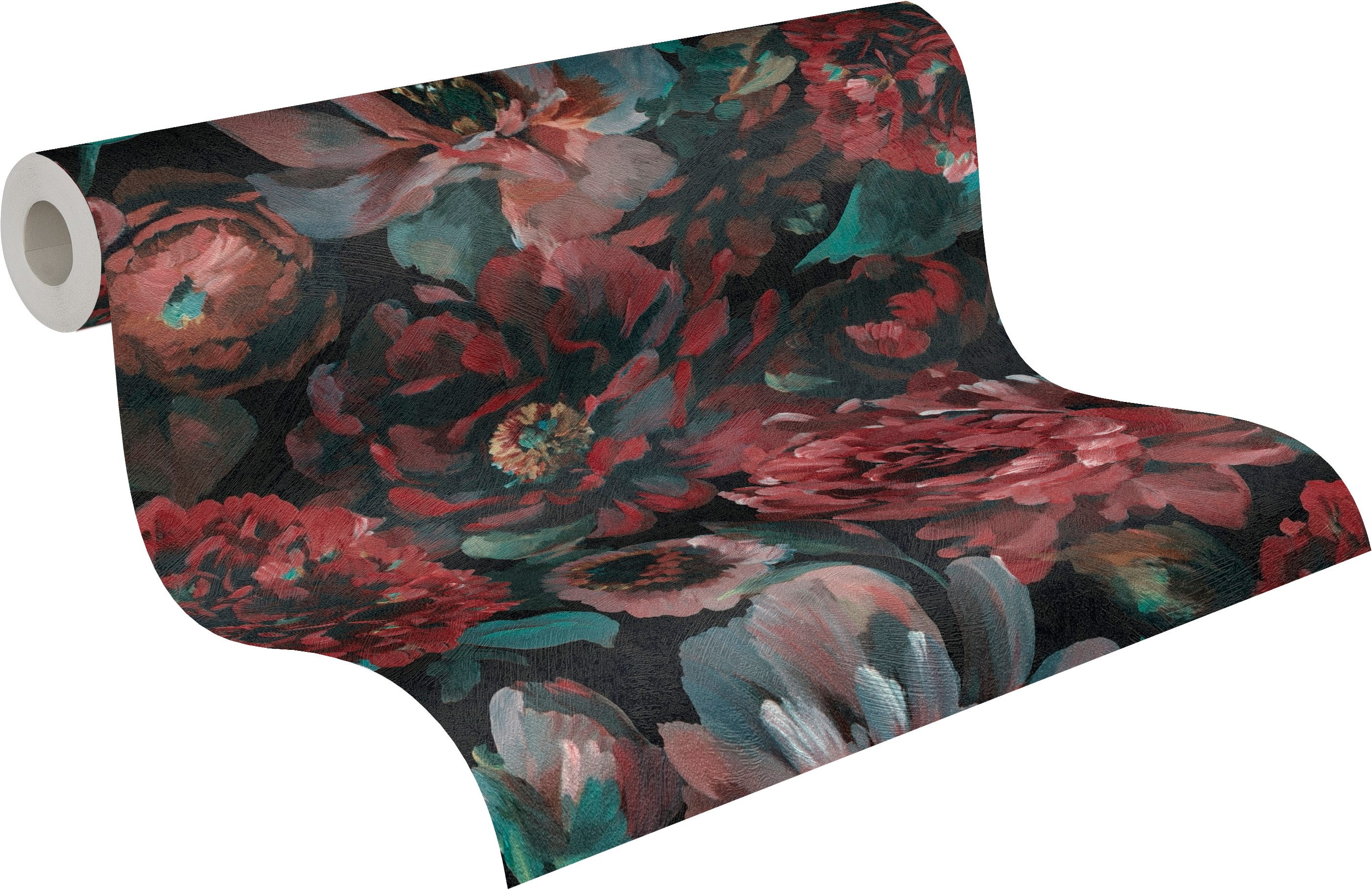 A.S. Création Vliestapete Trend Spectrum Peony – Opulente Pfingstrosen Vliestapete, strukturiert, floral, leicht glänzend, geblümt, (1 St), Opulente Pfingstrosen mit lebendiger Farbwirkung und Struktur