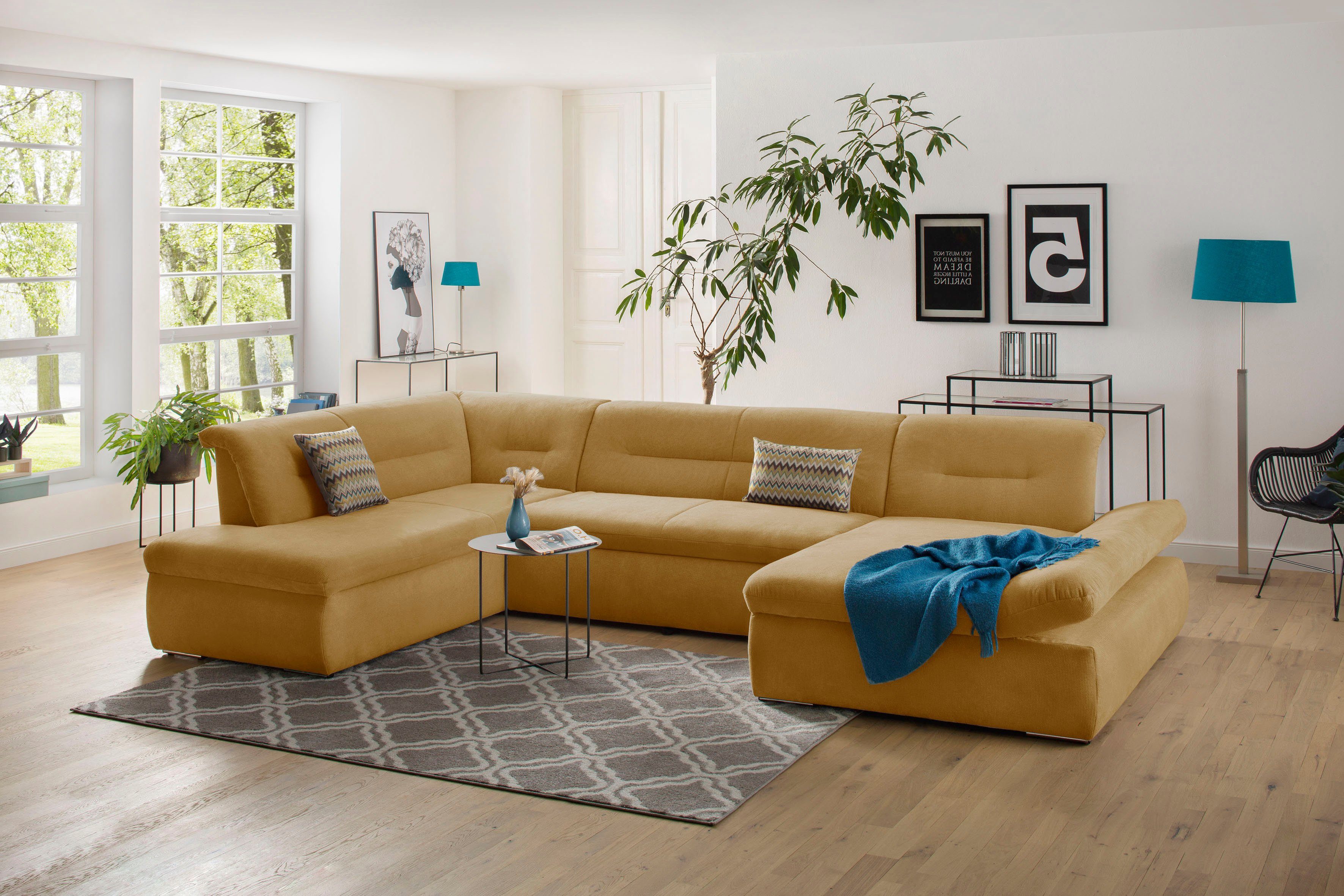 Home affaire Wohnlandschaft Avesa U-Form, Wahlweise mit Armteilverstellung und Bettfunktion, B/T/H: 355/216/80cm