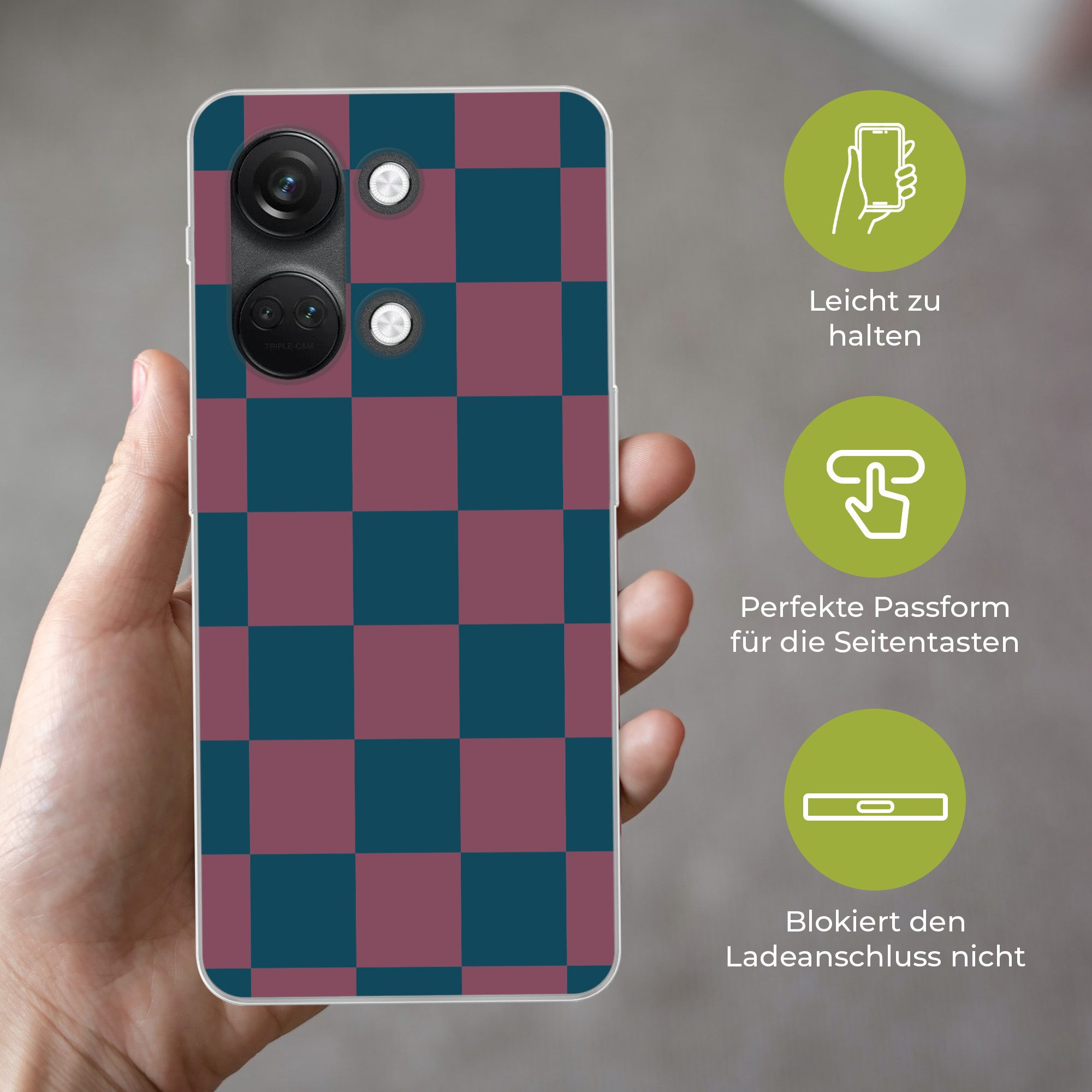 MuchoWow Handyhülle für OnePlus Nord 3 Schachbrett Druck - Blau - Rot - Würfel, Phone Case, Silikon, Schutzhülle Dünn