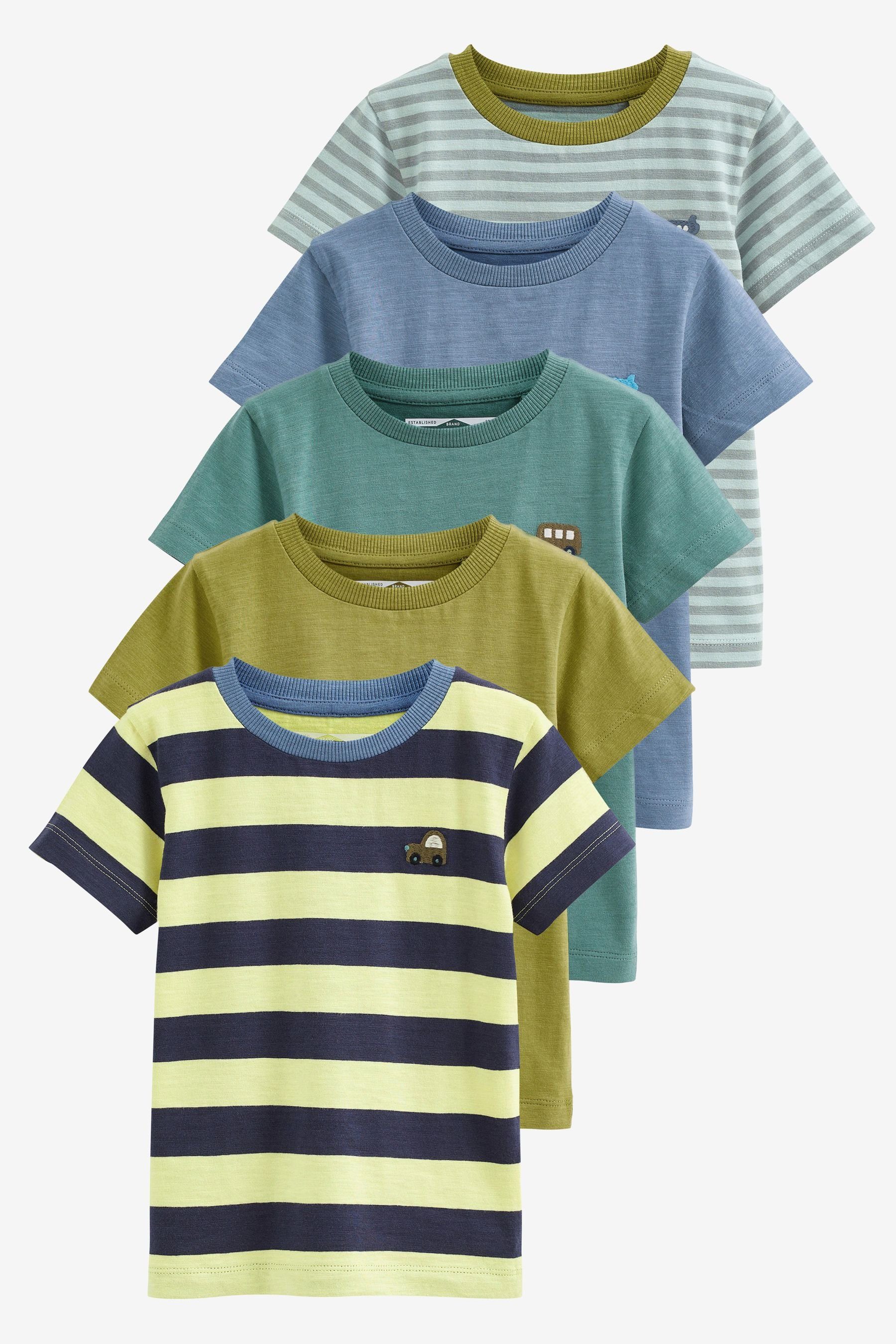 Next T-Shirt Kurzärmelige T-Shirts, 5er-Pack (5-tlg) Green/Blue Stripe