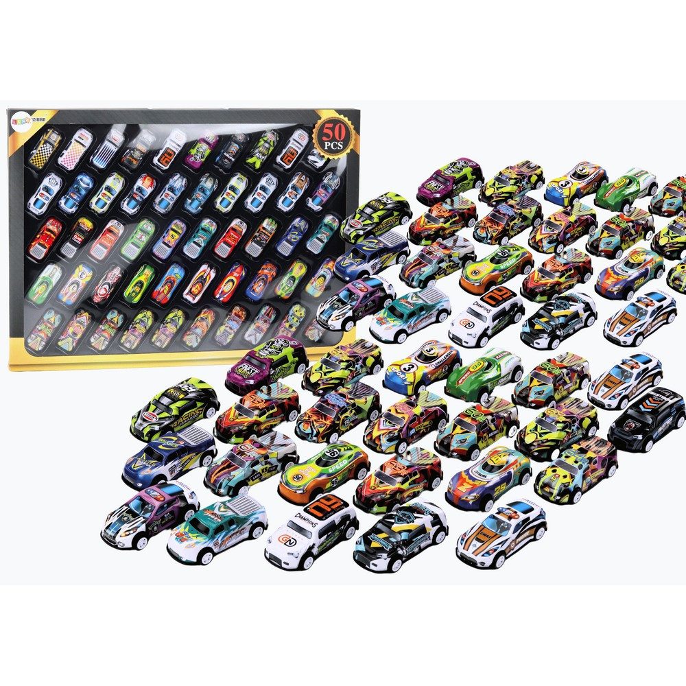 LEAN TOYS Spielzeug-Auto Rennflitzer Modellautos Fahrzeugsammlung, (Spar-Set, 50-tlg., 6,5 x 3 cm bunt), 50 Mini-Rennautos, CE & EN71, ab 3 Jahren