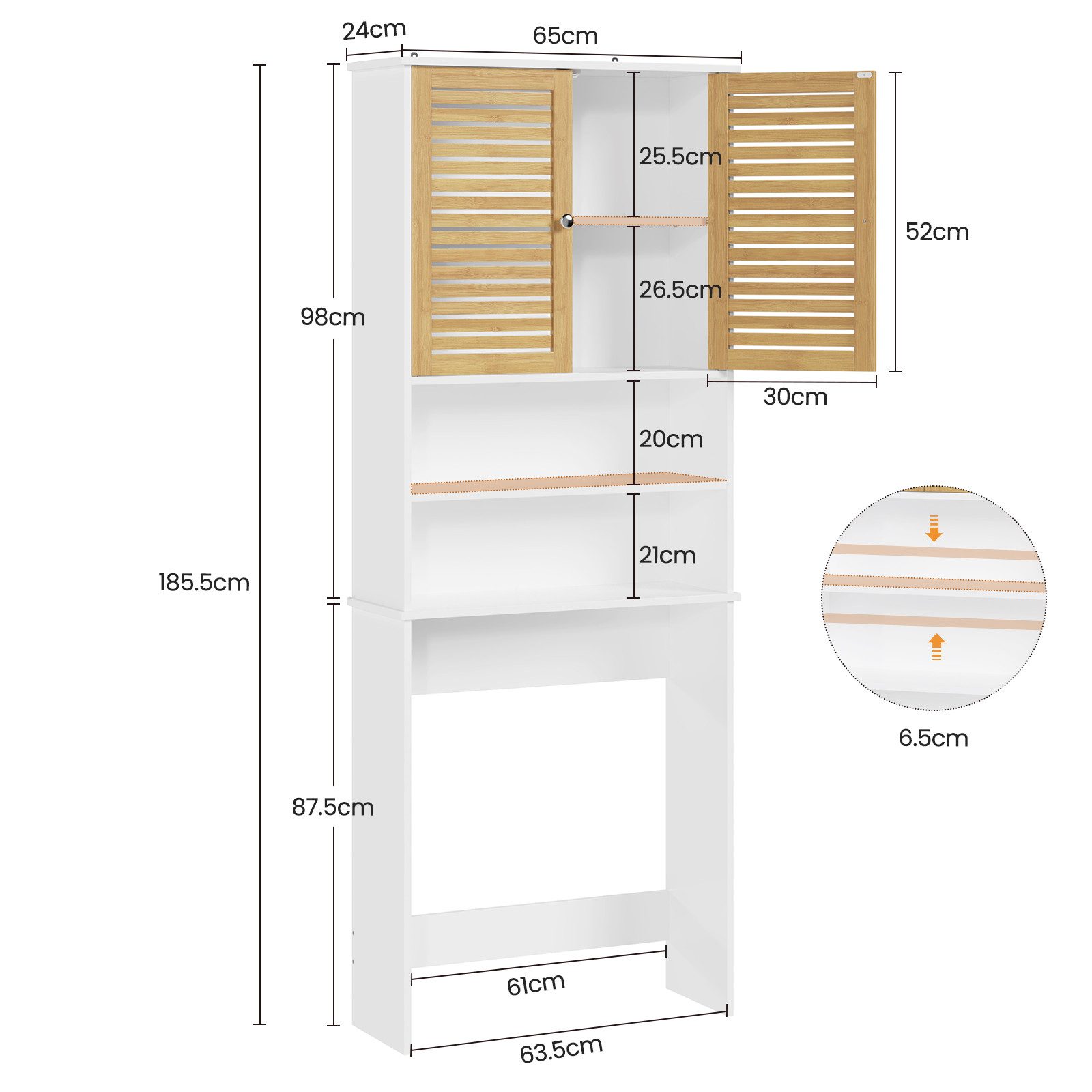 MSMASK Waschmaschinenumbauschrank Toilettenregal mit Schrank, 185.5×65×24cm günstig online kaufen