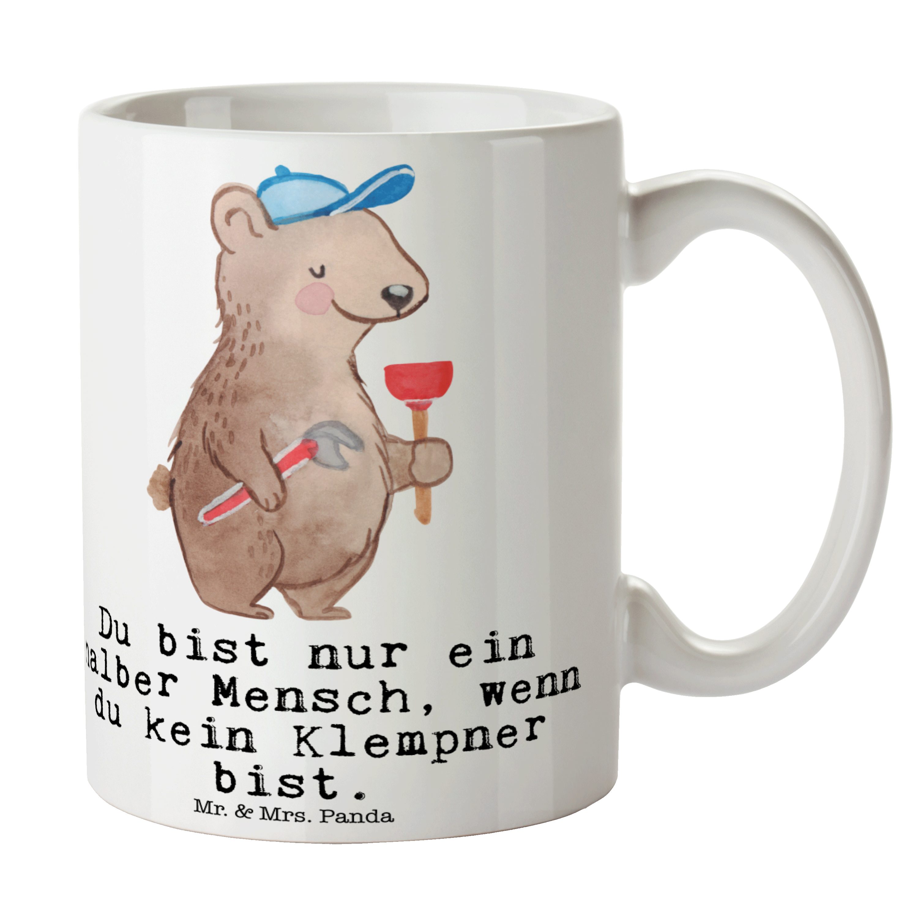 Mr. & Mrs. Panda Tasse Klempner mit Herz - Weiß - Geschenk, Handwerker, Teetasse, Gesellenpr, Keramik
