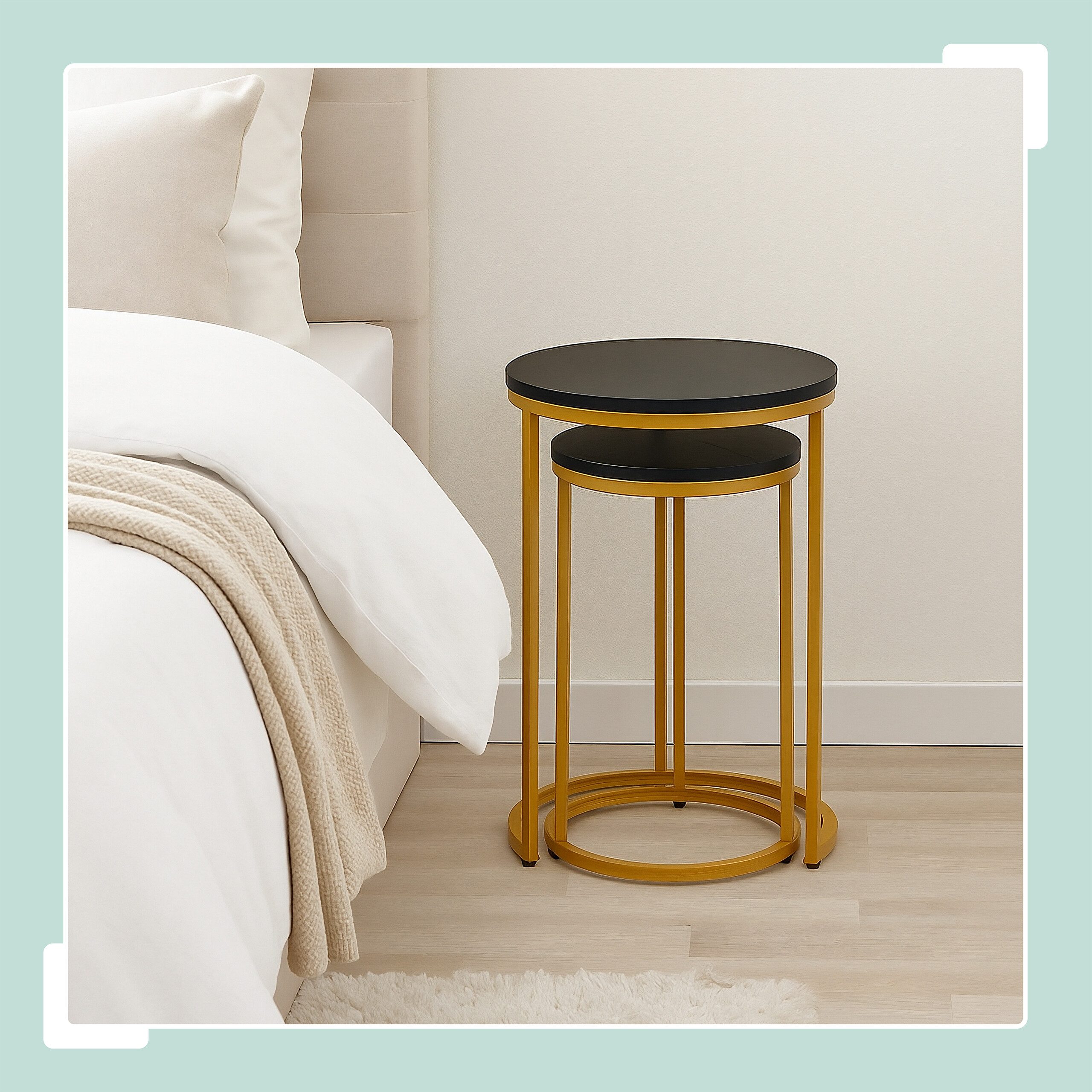 relaxdays Satztisch 2er Set Marmoroptik & Metall, Schwarz-Gold