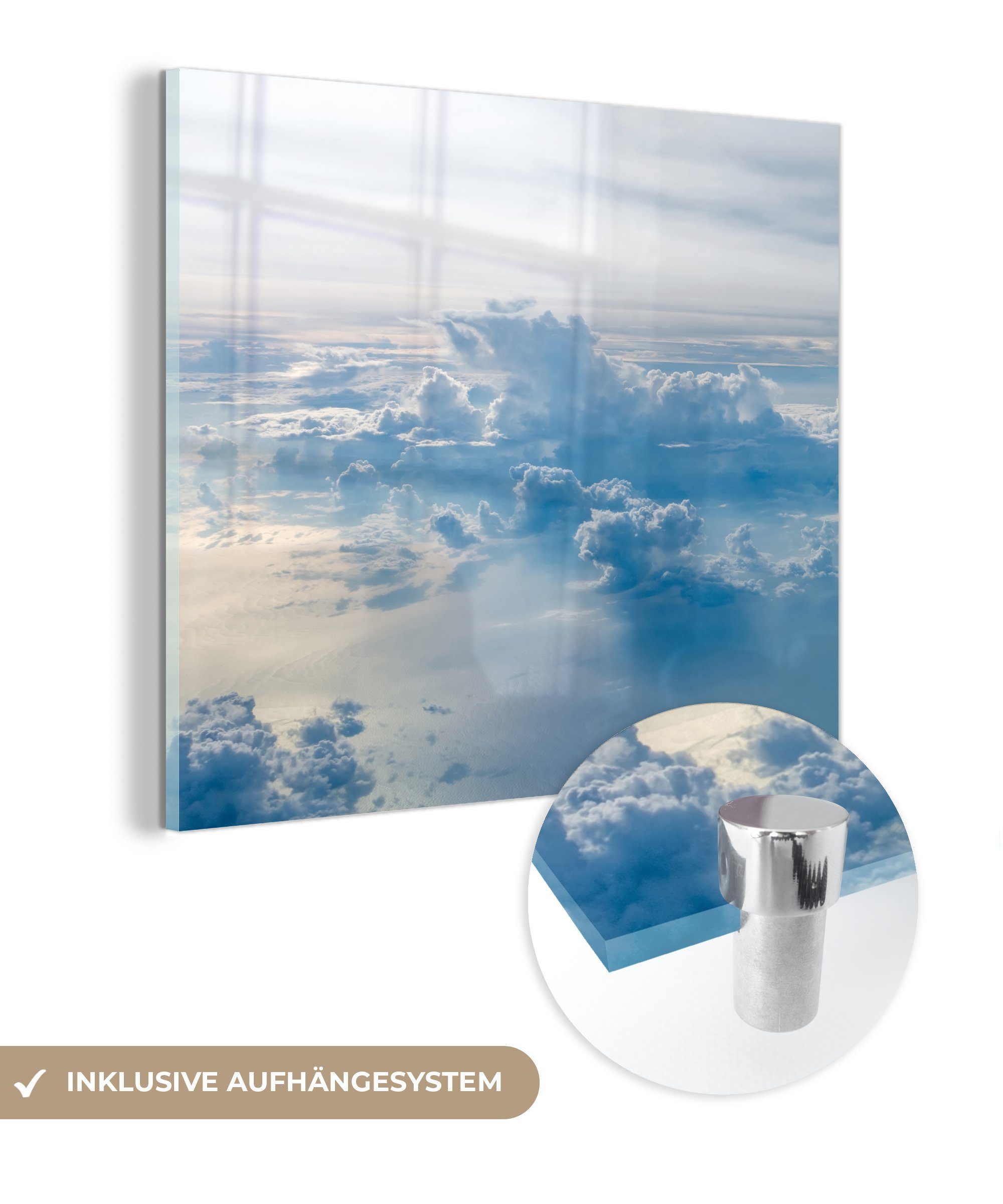 MuchoWow Acrylglasbild Luftaufnahme von blauem Himmel mit Wolken, (1 St), Glasbilder - Bilder auf Glas Wandbild - Foto auf Glas - Wanddekoration