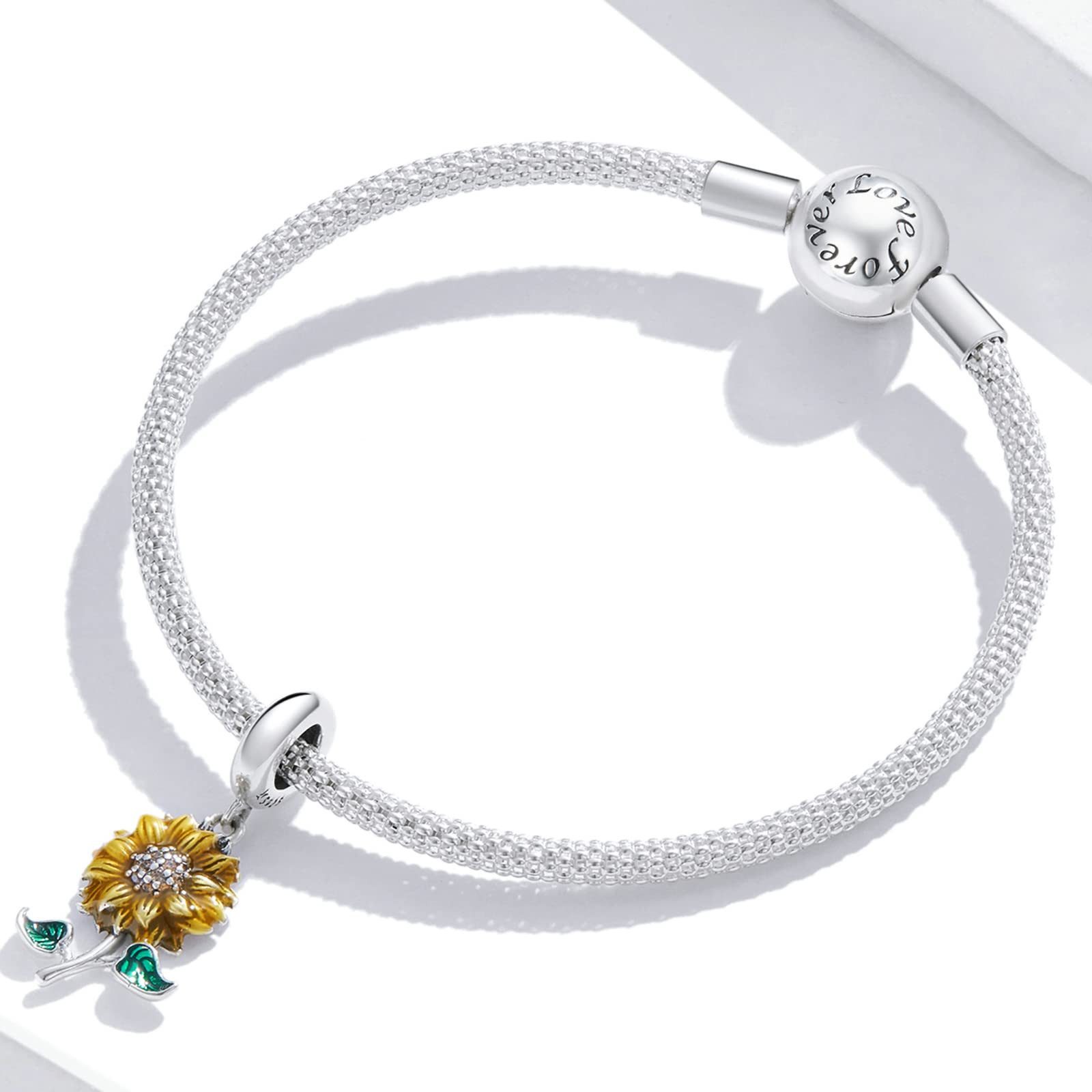 MOPUEA Bead 925 Sterling Silber Sonnenblume Charm Anhänger für Pandora, Biagi usw. (DIY Schmuck Geschenk für Damen Perlen für Gliederarmband und Halskette, 1-tl – Bild 5 von 5
