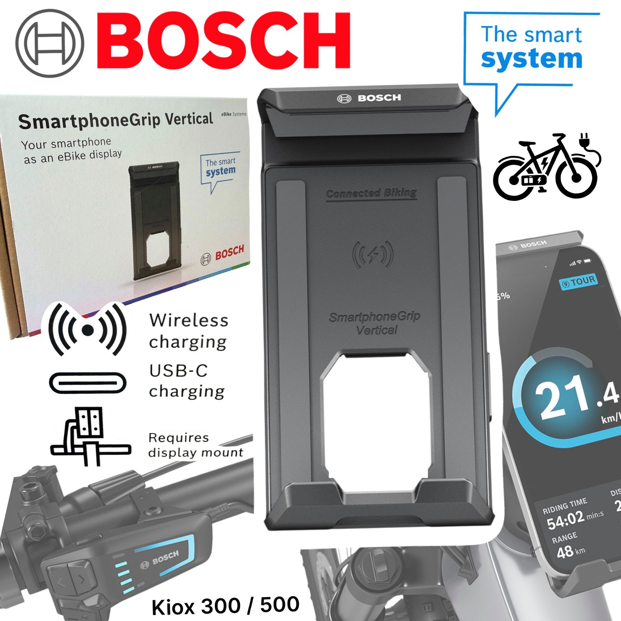 BOSCH Fahrradkurbel Bosch Ebike Smartphone Grip Vertical Handy Halterung Kiox 300 500
