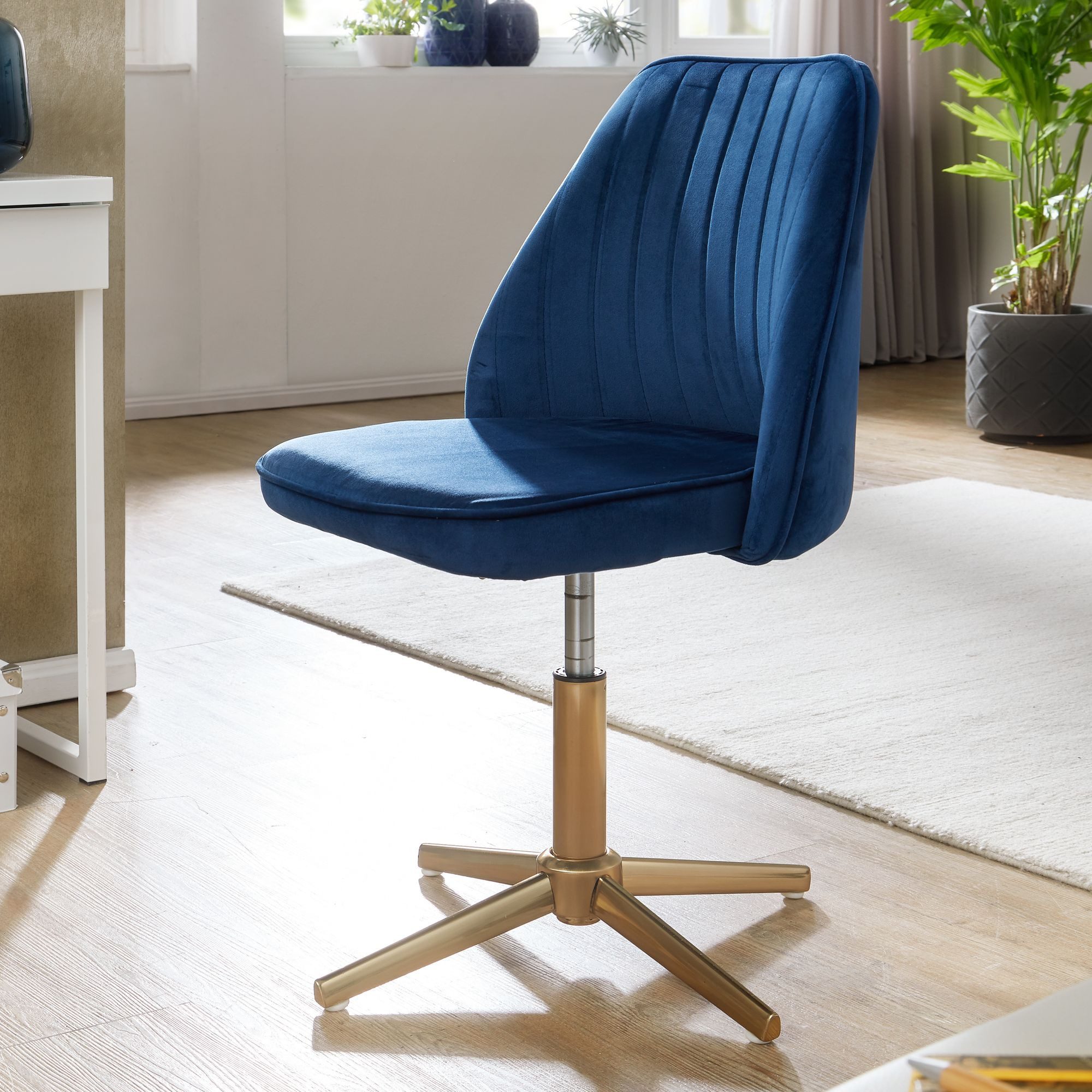 FINEBUY Drehstuhl Samt Schreibtischstuhl Drehbar Modern Schalenstuhl (Drehbar, Schreibtischstuhl 120 kg Höhenverstellbar), Design Schalenstuhl Drehbar mit Lehne, Samt Blau