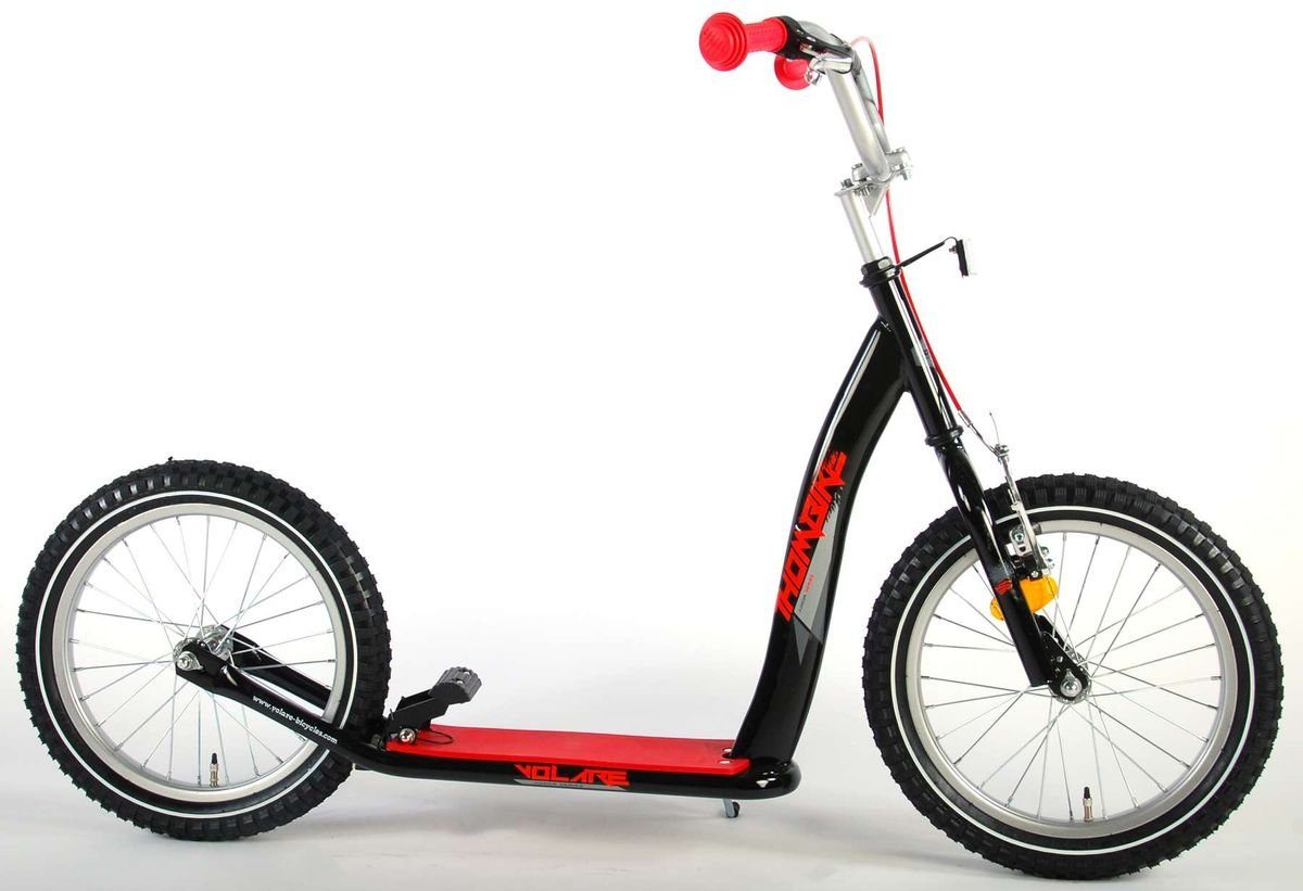 Volare Kinderfahrrad Kickroller 1654, Stahlfelgen, Ständer Kinder Zoll Fußbremse, 16 Roller Tretroller Metallrahmen, Schwarz Felgenbremse, Kinderroller