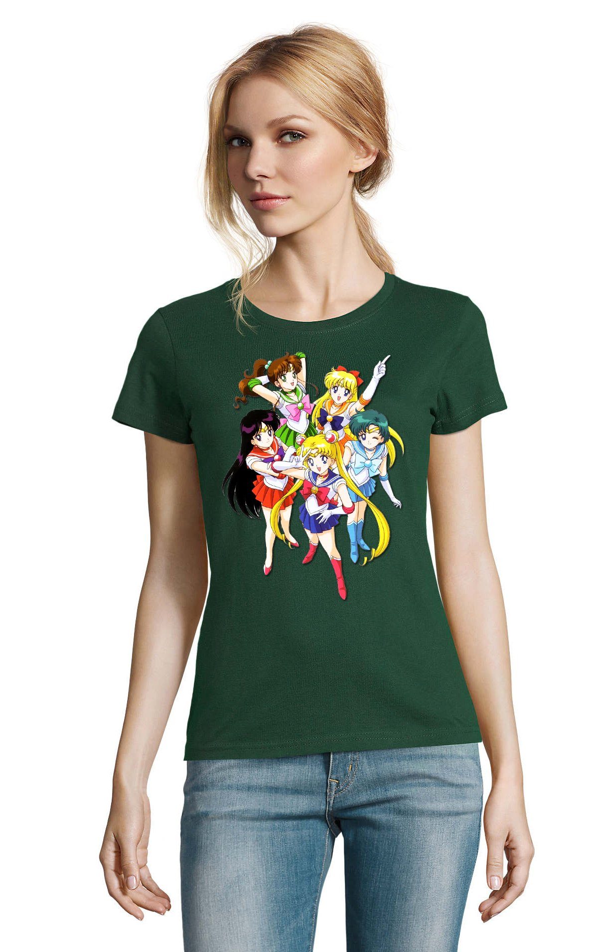 Blondie & Brownie T-Shirt Damen Fun Comic Sailor Moon and Friends Anime Manga Flaschengrün