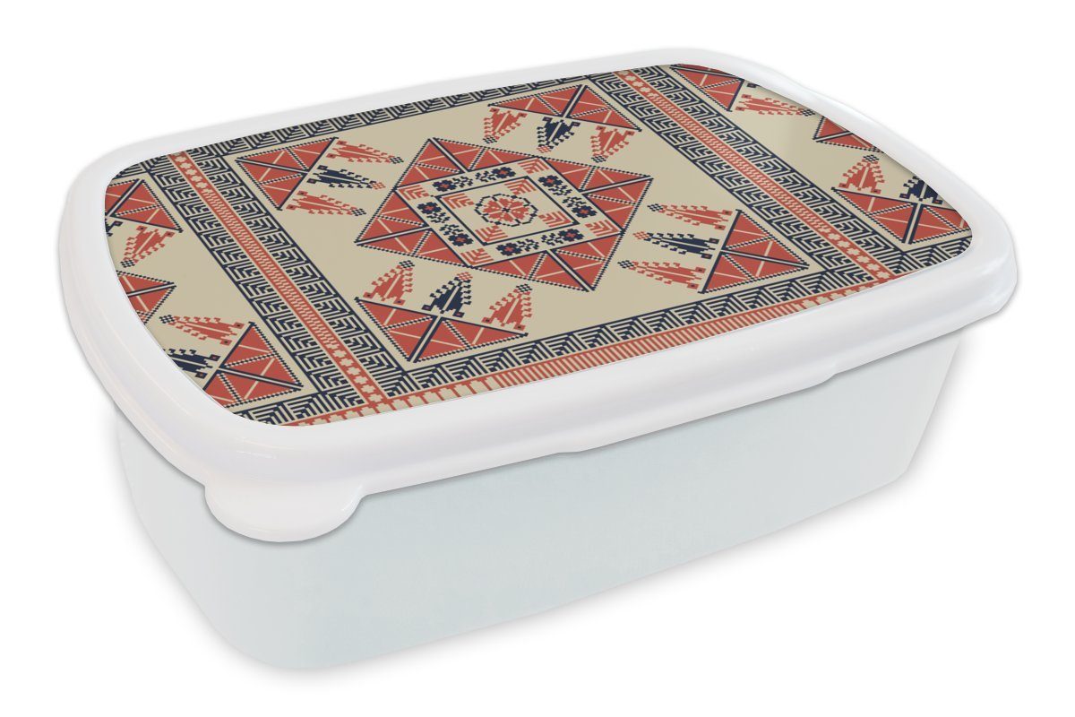 MuchoWow Lunchbox Muster - Fliese - Blume - Stickerei - Arabisch, Kunststoff, (2-tlg), Brotbox für Kinder und Erwachsene, Brotdose, für Jungs und Mädchen weiß