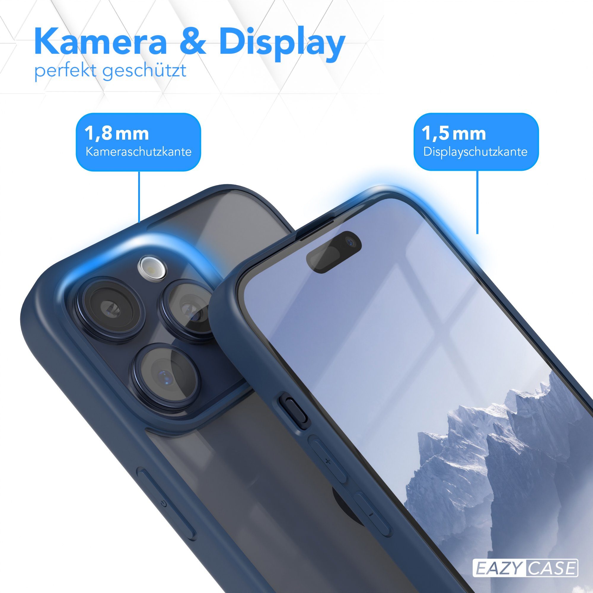 EAZY CASE Handyhülle Bumper Case für Apple iPhone 15 Pro Max 6,7 Zoll, Handyhülle Dünn mit Kameraschutz Hybrid Handyhülle Rand Nacht Blau – Bild 3 von 5