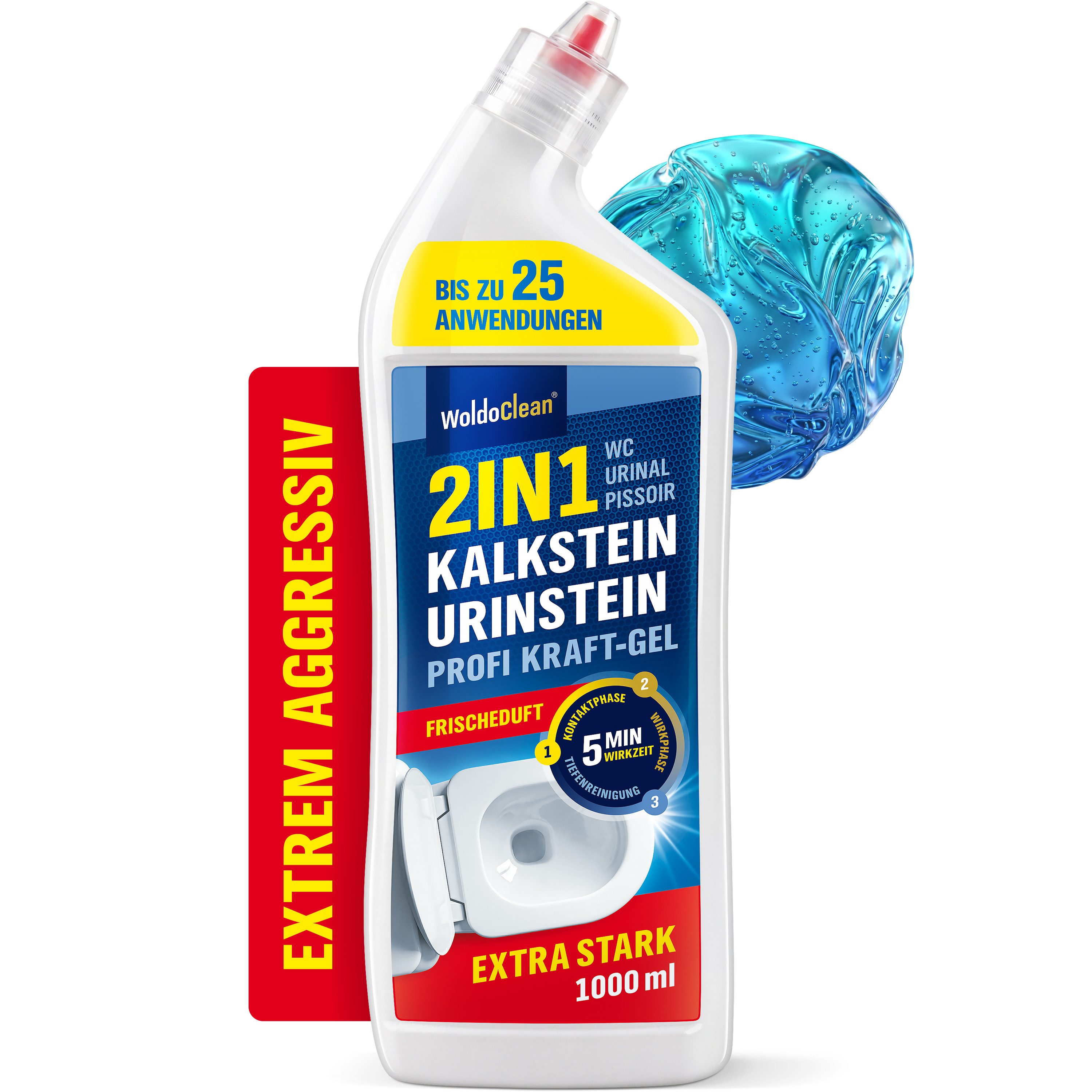 WoldoClean 2in1 Urinsteinentferner extra stark Gel 1L - Urin & Kalkstein Urinsteinlöser (Extra starkes 2in1 WC-Powergel gegen Urin- und Kalkstein)