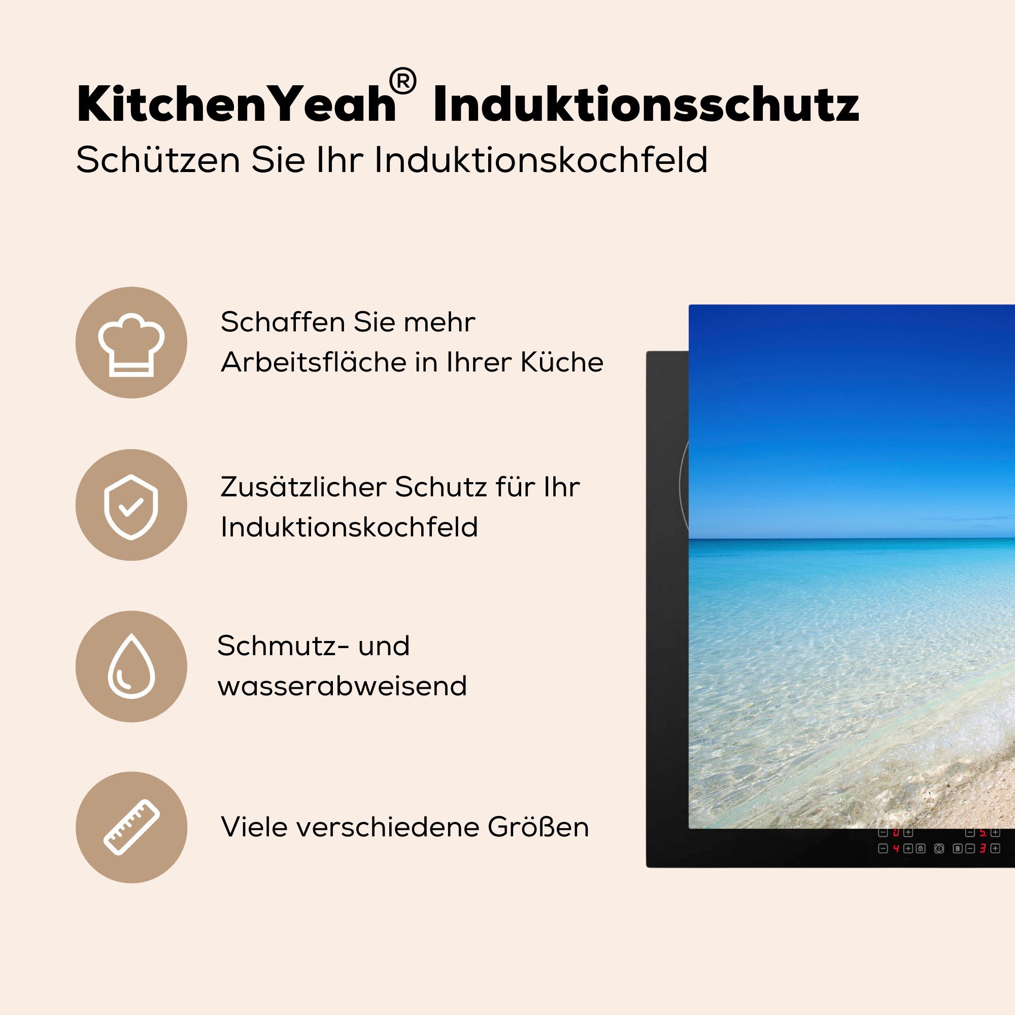 klarer von Vinyl, Induktionskochfeld (1 Mosambik, Herdblende-/Abdeckplatte tlg), die am küche, Strand Himmel 81x52 Ein cm, Schutz Ceranfeldabdeckung MuchoWow für