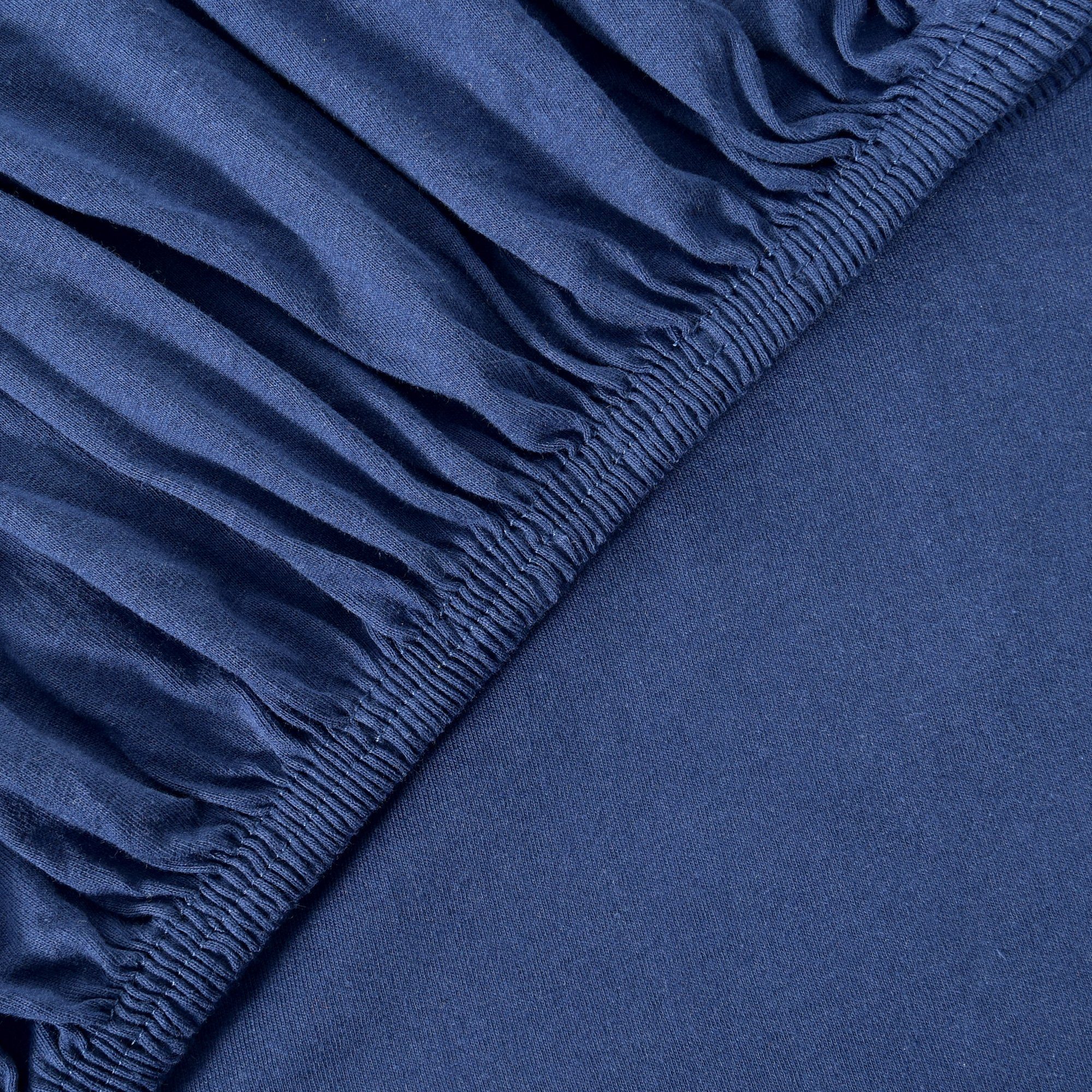 Spannbettlaken Classic Jersey, 100% Größen Baumwolle, Navyblau diverse Marine dehnbar, Gummizug: Farben & anschmiegsam / und leevitex®, rundum