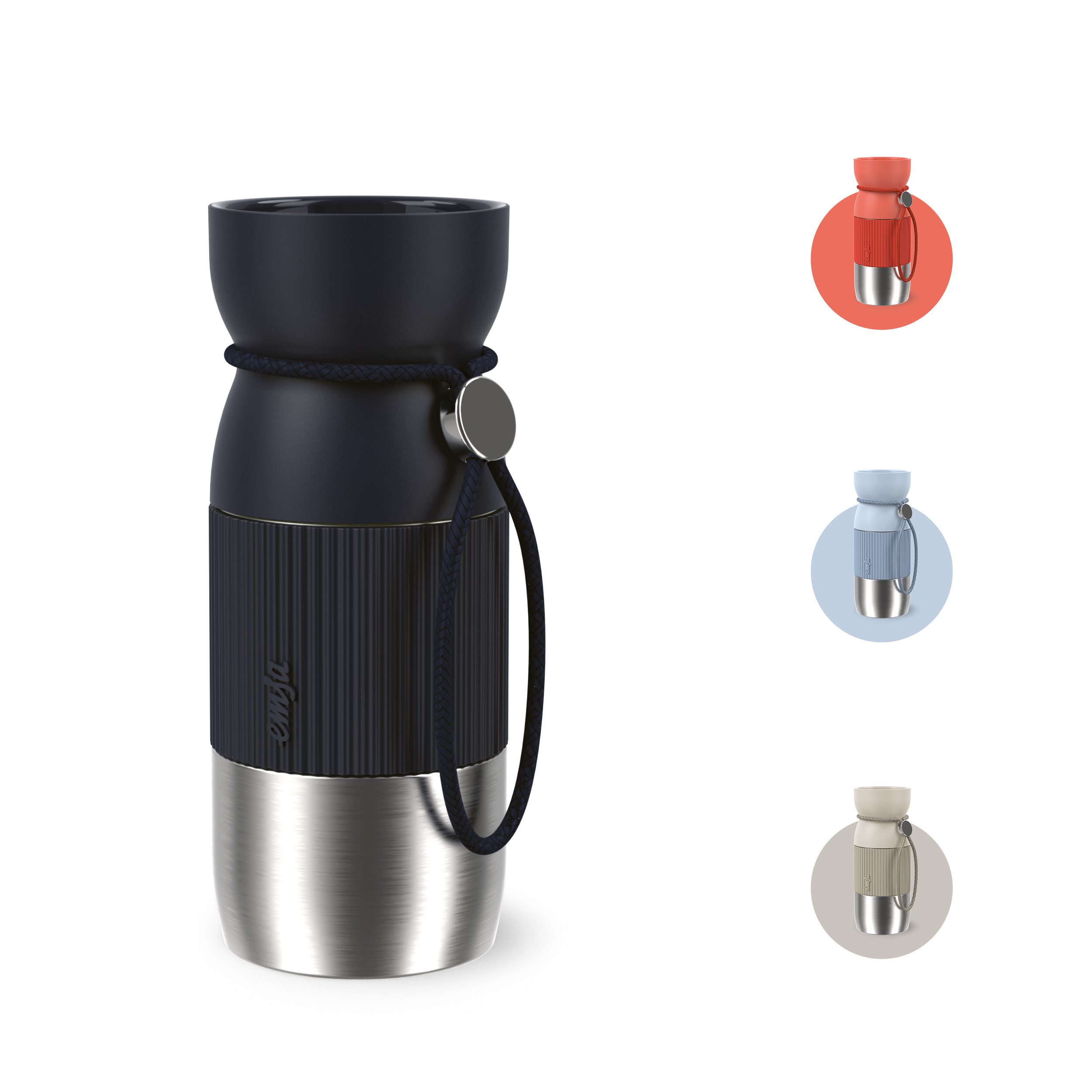 Emsa Thermobecher beYou Cup, 1-tlg., Edelstahl, Polypropylen, Silikon, 0,36 Liter, aromatischer Trinkgenuss, 100% dicht, mit Trageband