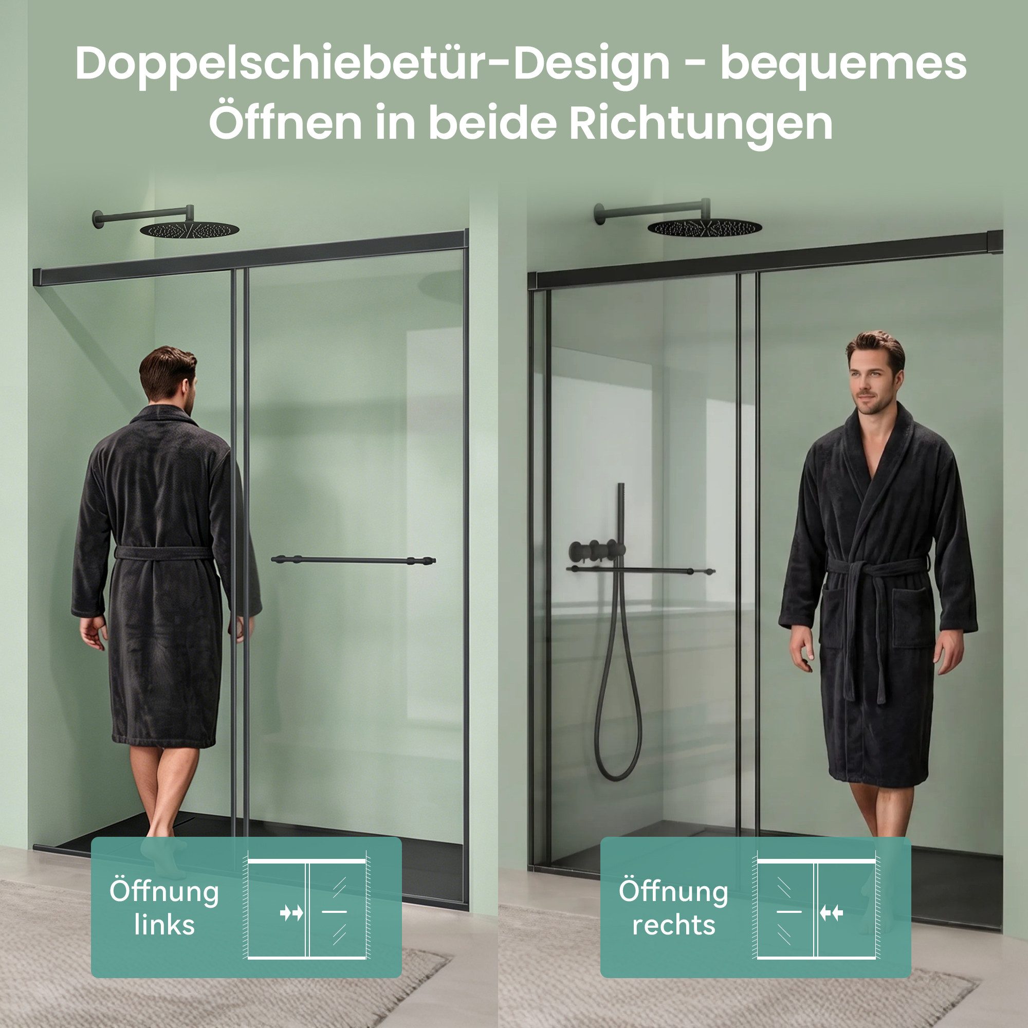 Mai & Mai Dusch-Schiebetür Duschtür Nischentür Doppelschiebetür 8 mm ESG Glas Nano Teramo67K, 100x195 cm, Sicherheitsglas, Nischentür mit Doppelschiebetür,Verst – Bild 2 von 5