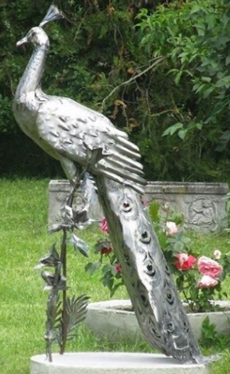 x Gartendeko Skulptur Gartenfigur H. Edelstahl Wetterbeständige 75 - Pfau 118 Gartendeko Figur 50 - Silber Elegante x Skulptur Padrino cm Casa