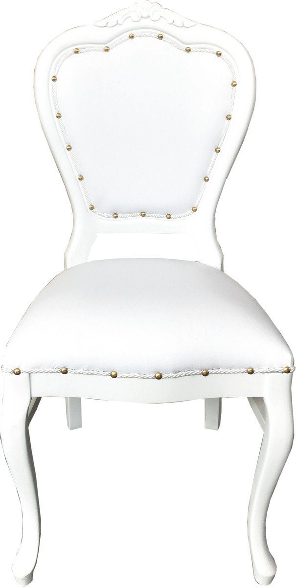 Casa Padrino Esszimmerstuhl Barock Luxus Esszimmer Stuhl Weiß Kunstleder / Weiß - Handgefertigte Möbel